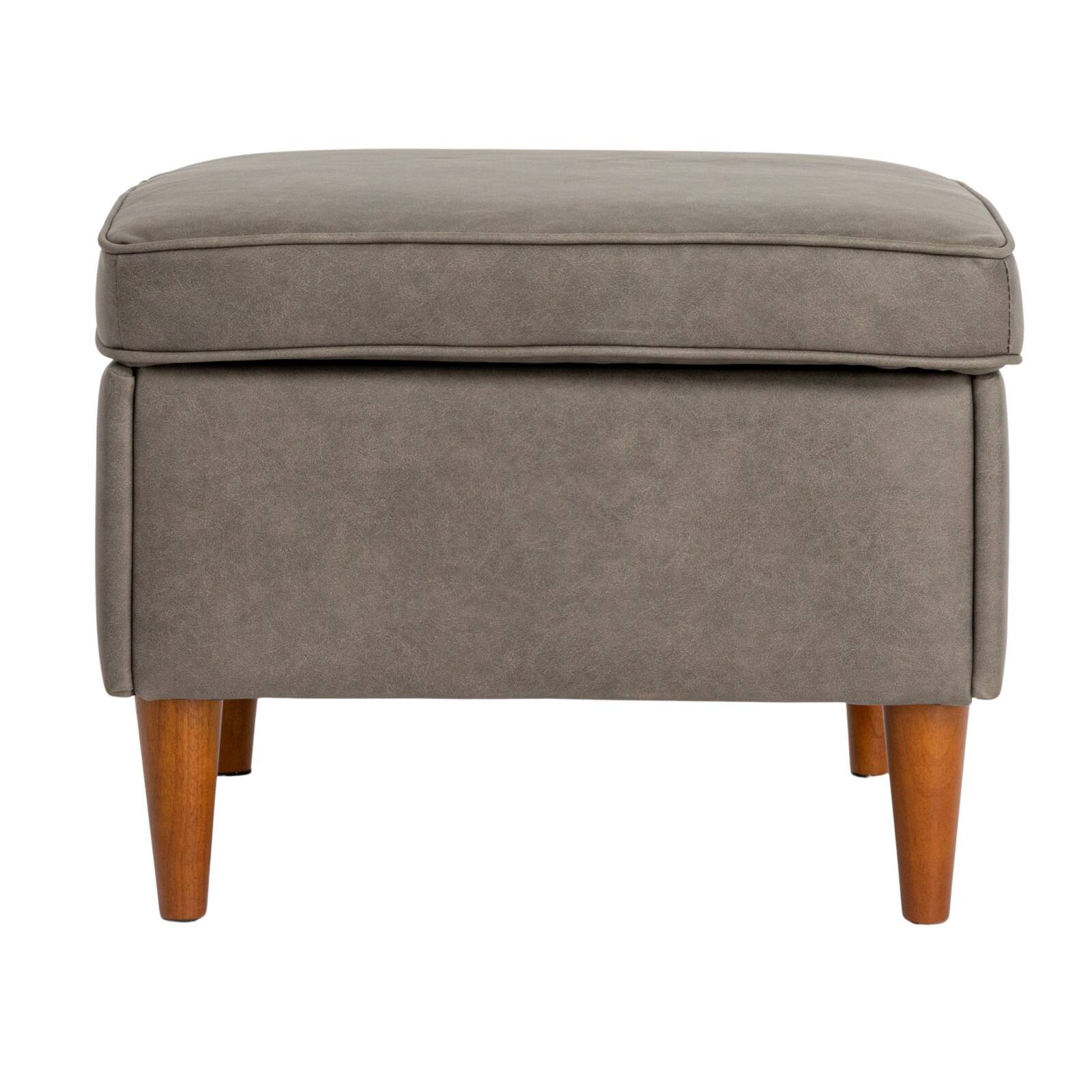 Hello Honey&#xAE; Atley Ash Gray Vegan Leather Upholstered Modern Storage Ottoman