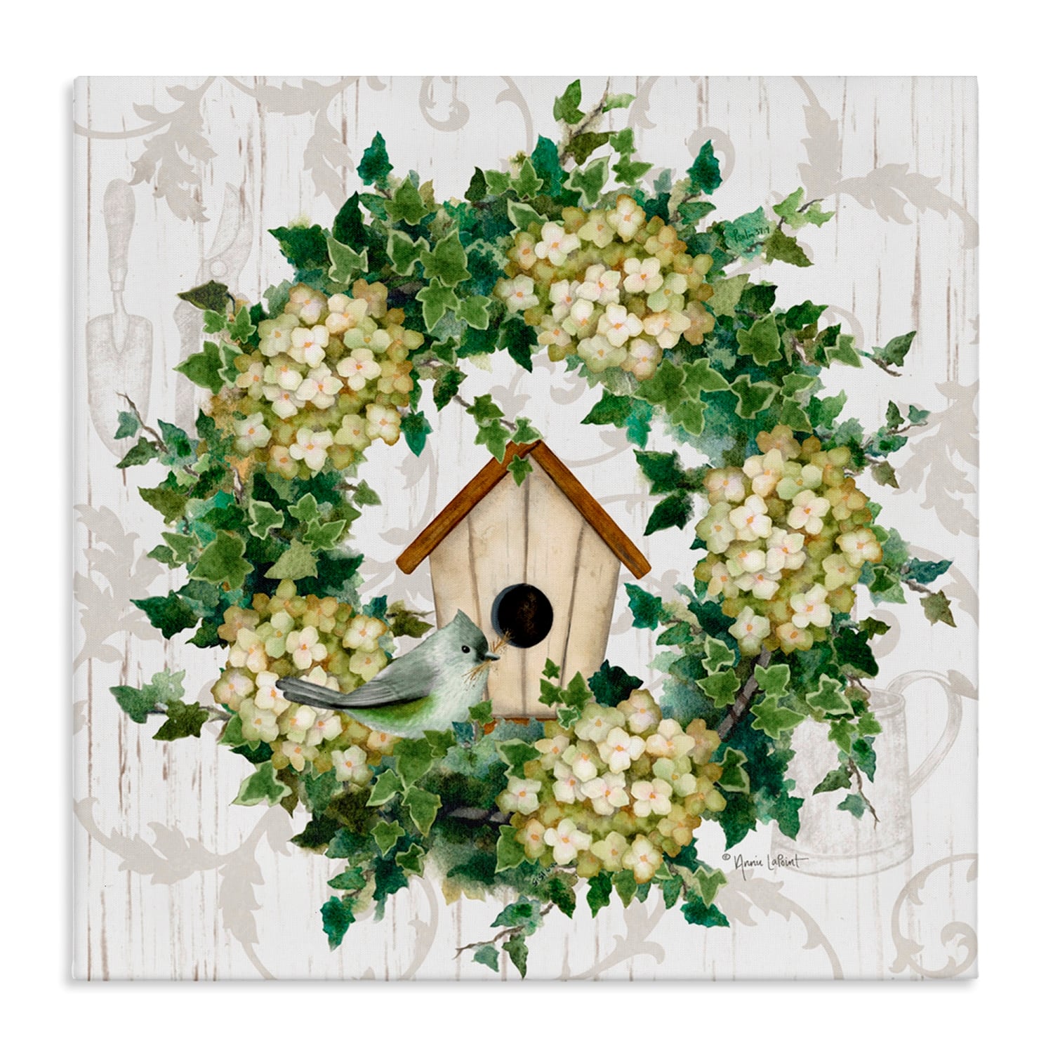 Stupell Industries Spring Birdhouse Wreath Canvas Wall Art