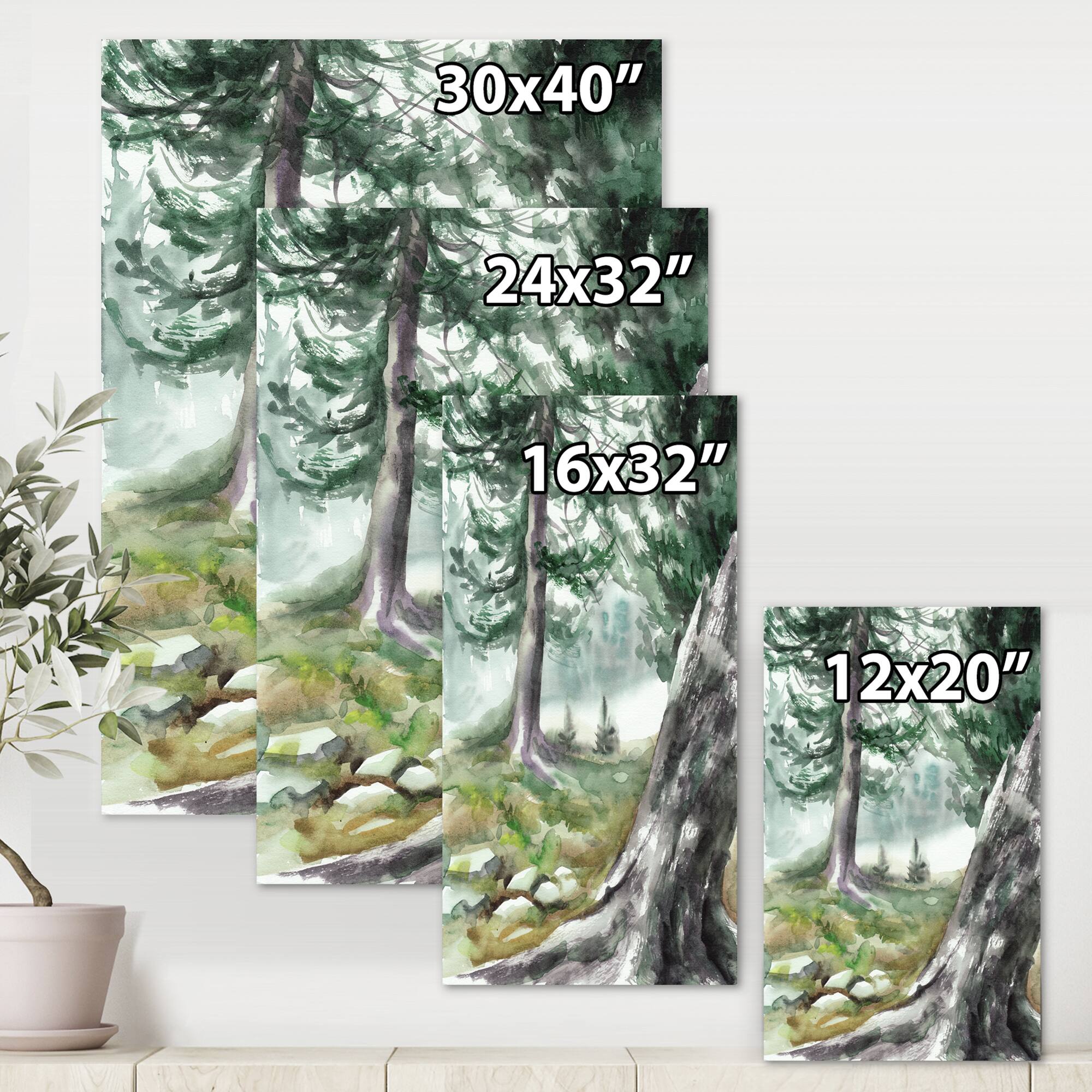 Designart - Pine Forest In The Early Morning - Lake House Canvas Wall Art Print