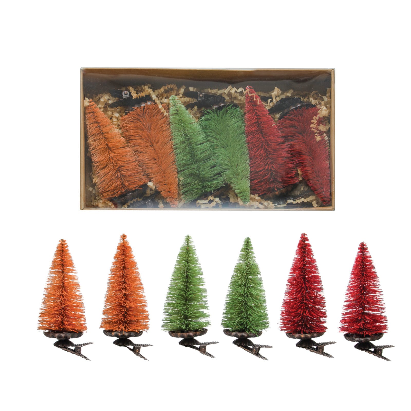 Hello Honey&#xAE; Multicolor Sisal Bottle Brush Tree Clip-on Ornaments Boxed Set