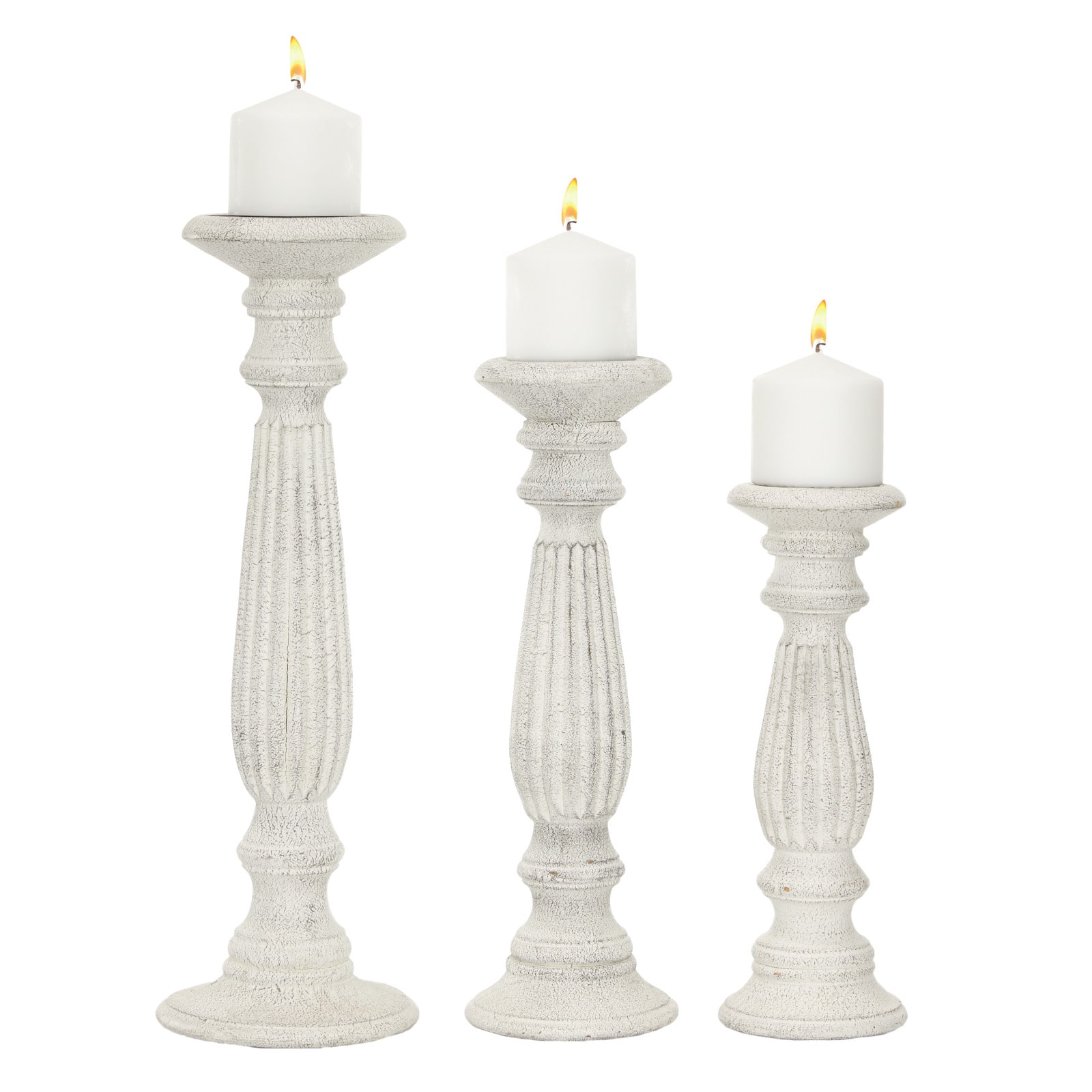 White Mango Wood Traditional Candle Holder Set