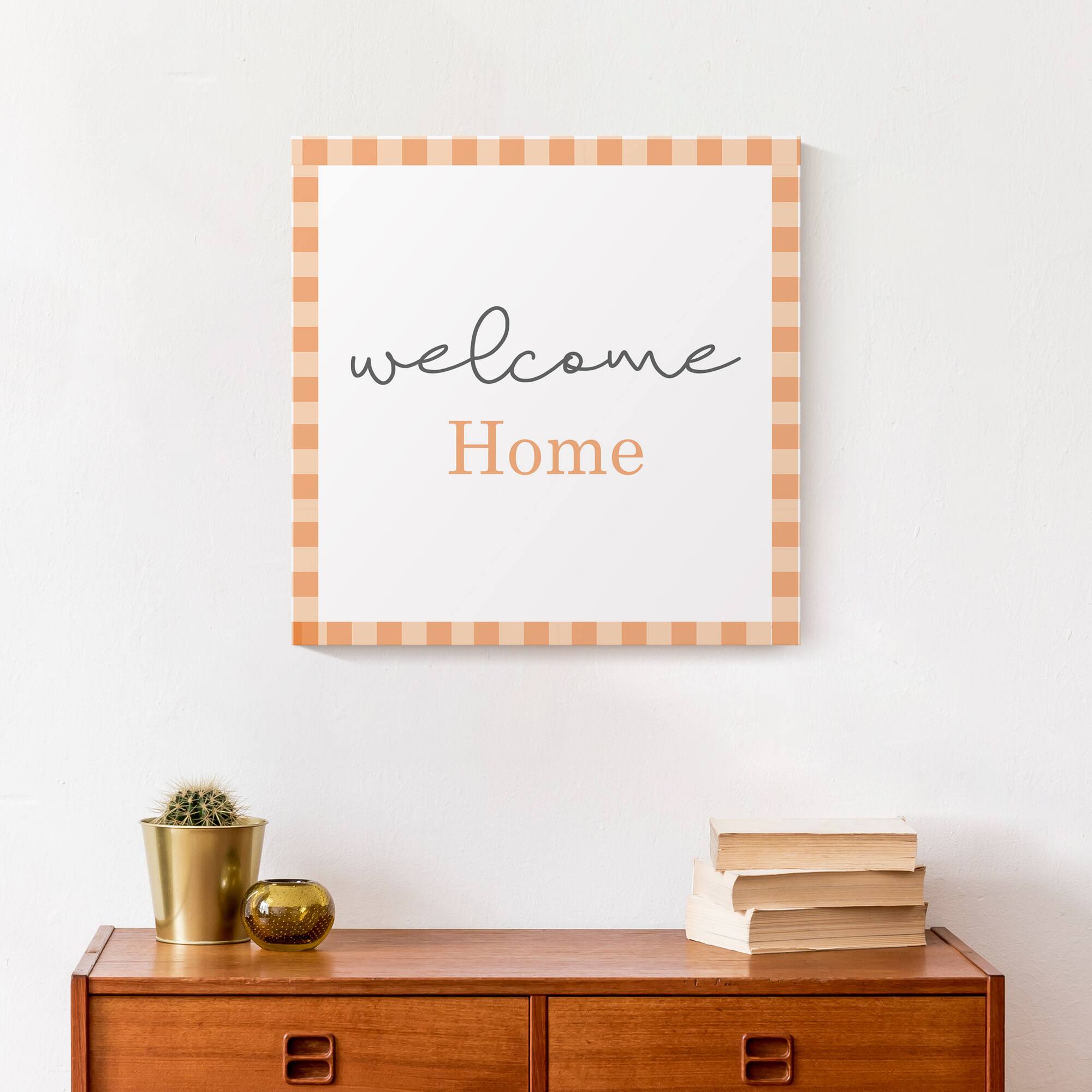 Orange Plaid Welcome Home Canvas Wall Art