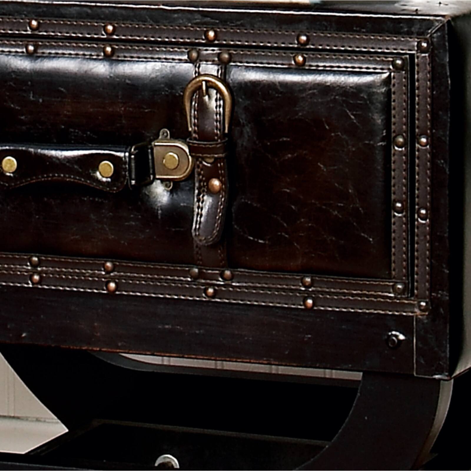 Brown Wood and Faux  Leather Traditional Accent Table, 22" x 22" x 16"