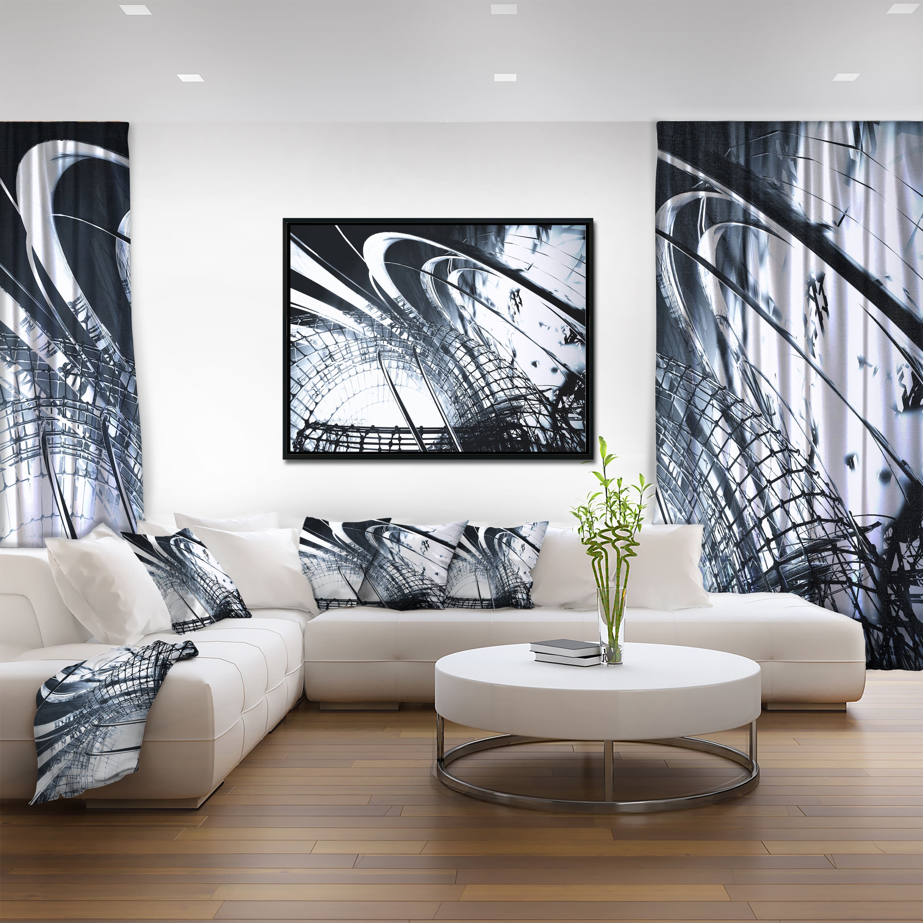 Designart - 3D Abstract Art Black Structural - Abstract Canvas art print in Black Frame