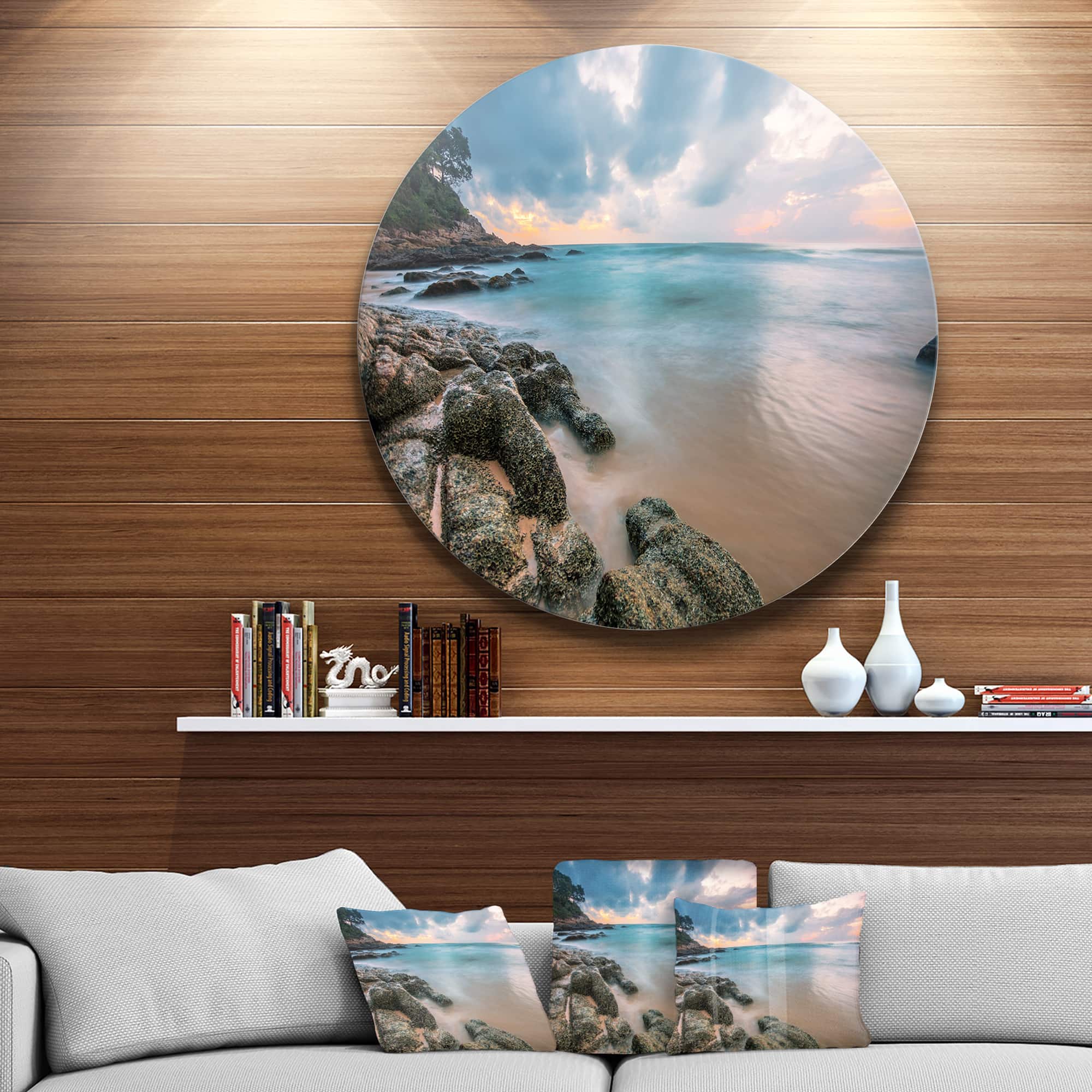 Designart - Gloomy Tropical Sunset Beach&#x27; Extra Large Seascape Metal Wall Decor