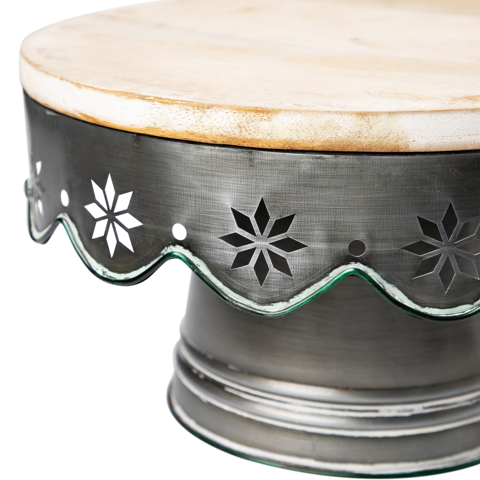 12" Laser-Cut Snowflake Distressed Iron & Wood Cake Stand