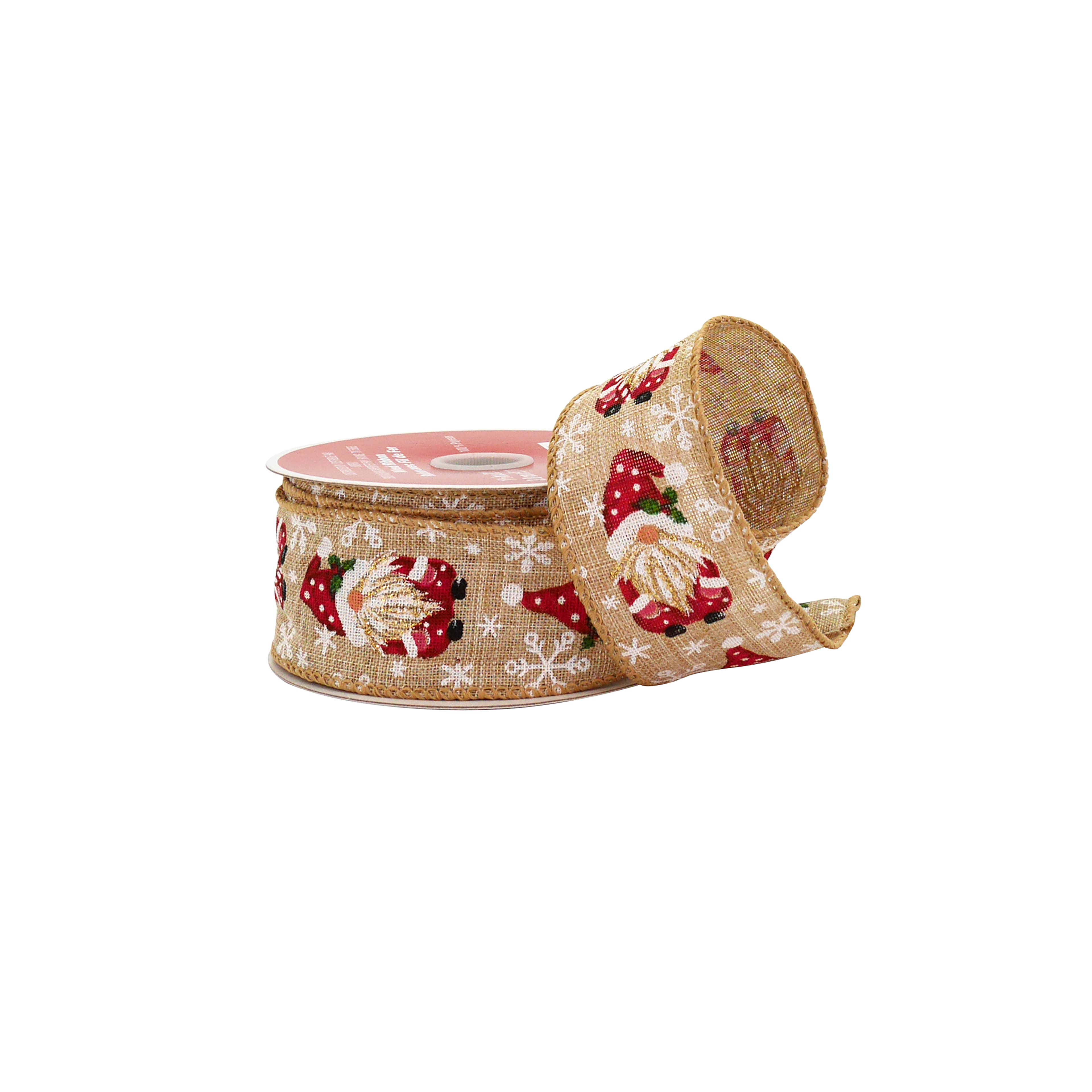 1.5&#x22; x 30ft. Santa Gnomes Wired Faux Linen Ribbon by Celebrate It&#xAE;