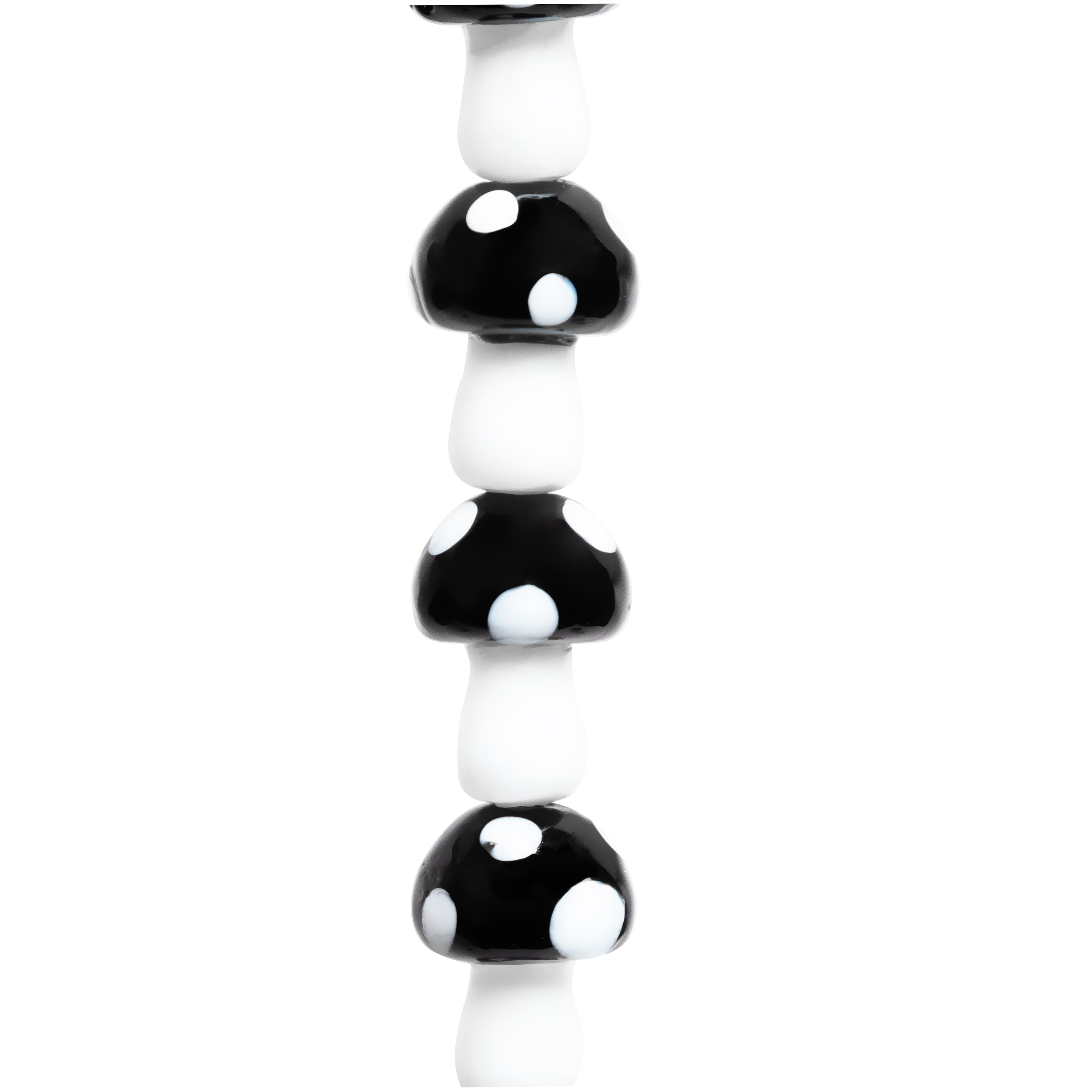 12 Pack: Black & White Glass Mushroom Beads, 17mm by Bead Landing™