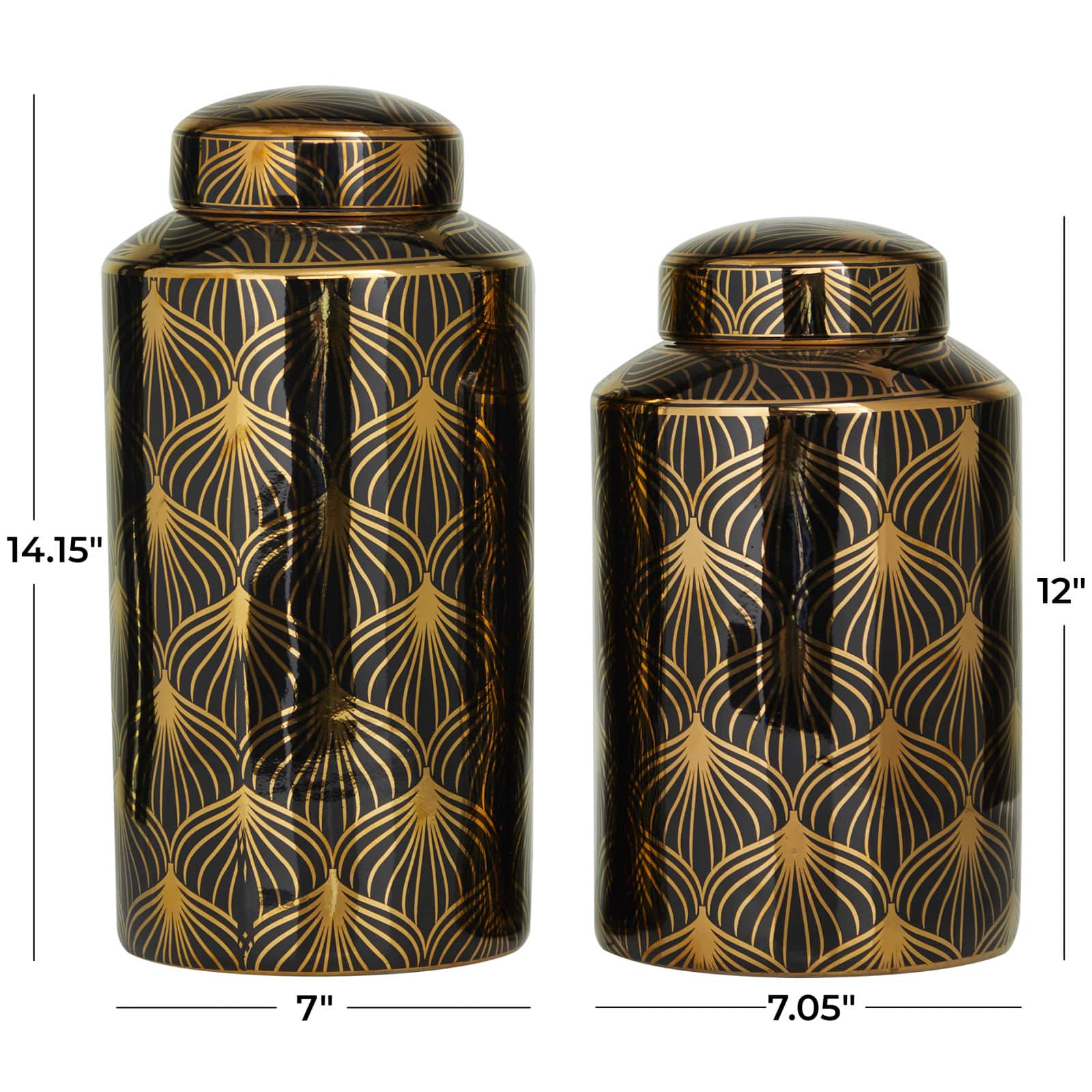 The Novogratz Black &#x26; Gold Ceramic Floral Decorative Jars Set