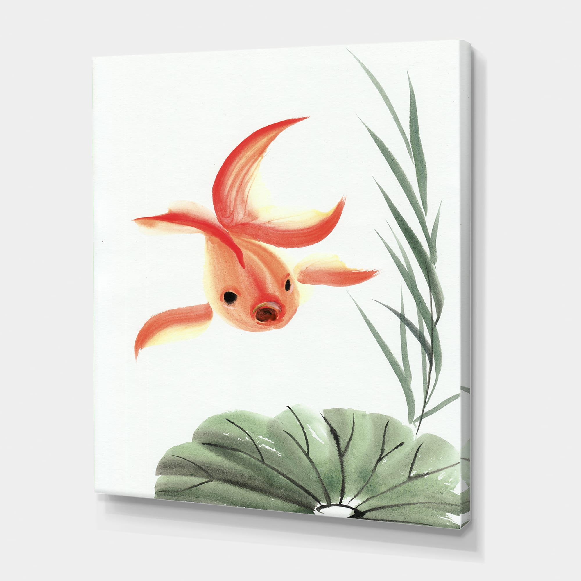 Designart - Vintage Goldfish and The Lotus Leaf - Nautical & Coastal Canvas Wall Art Print