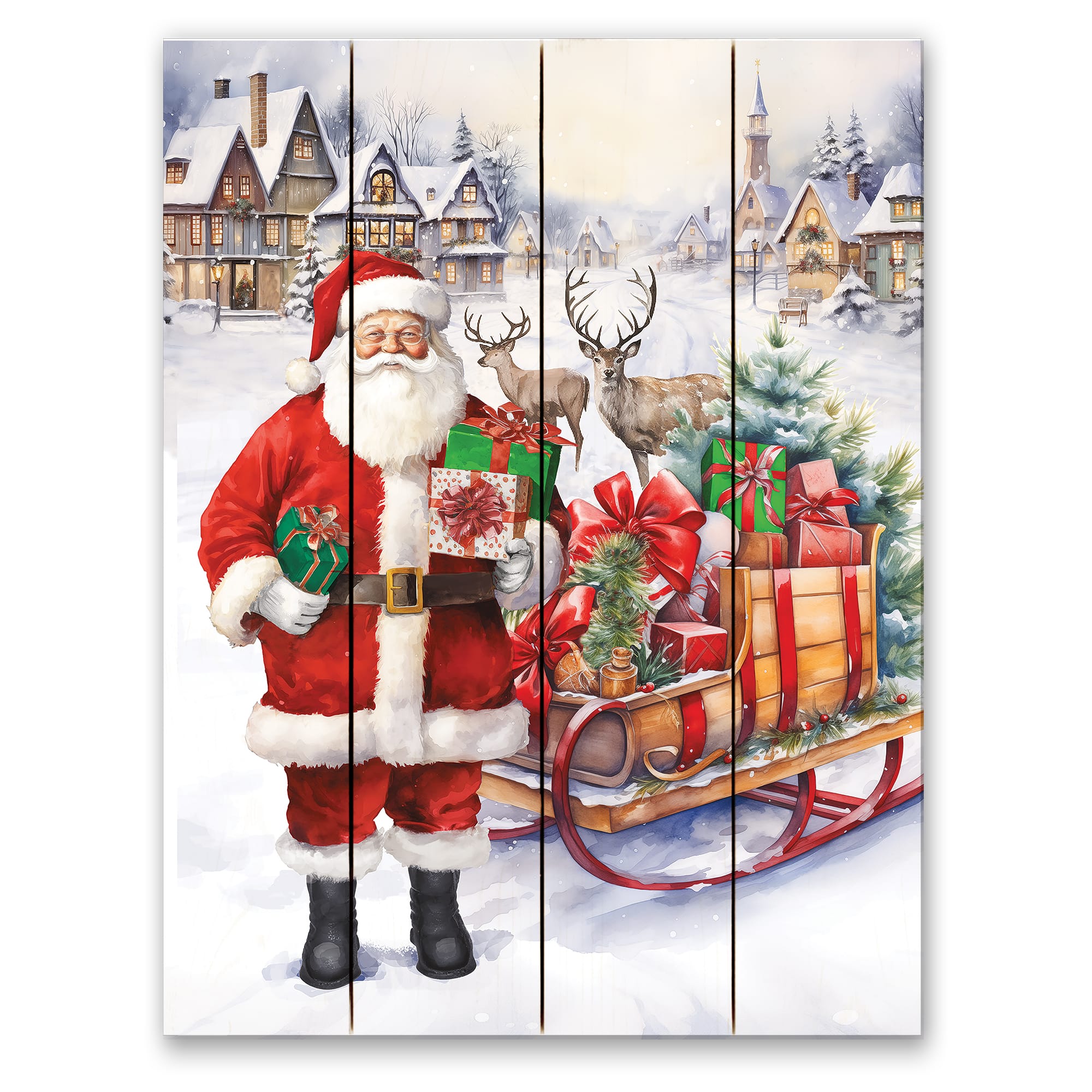 Santa's Christmas Sleigh 11.75" x 15.75" Pallet Wood Wall Art