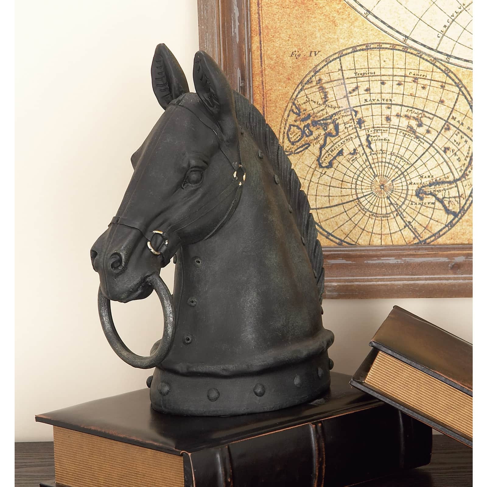 12&#x22; Black Polystone Horse Head Sculpture