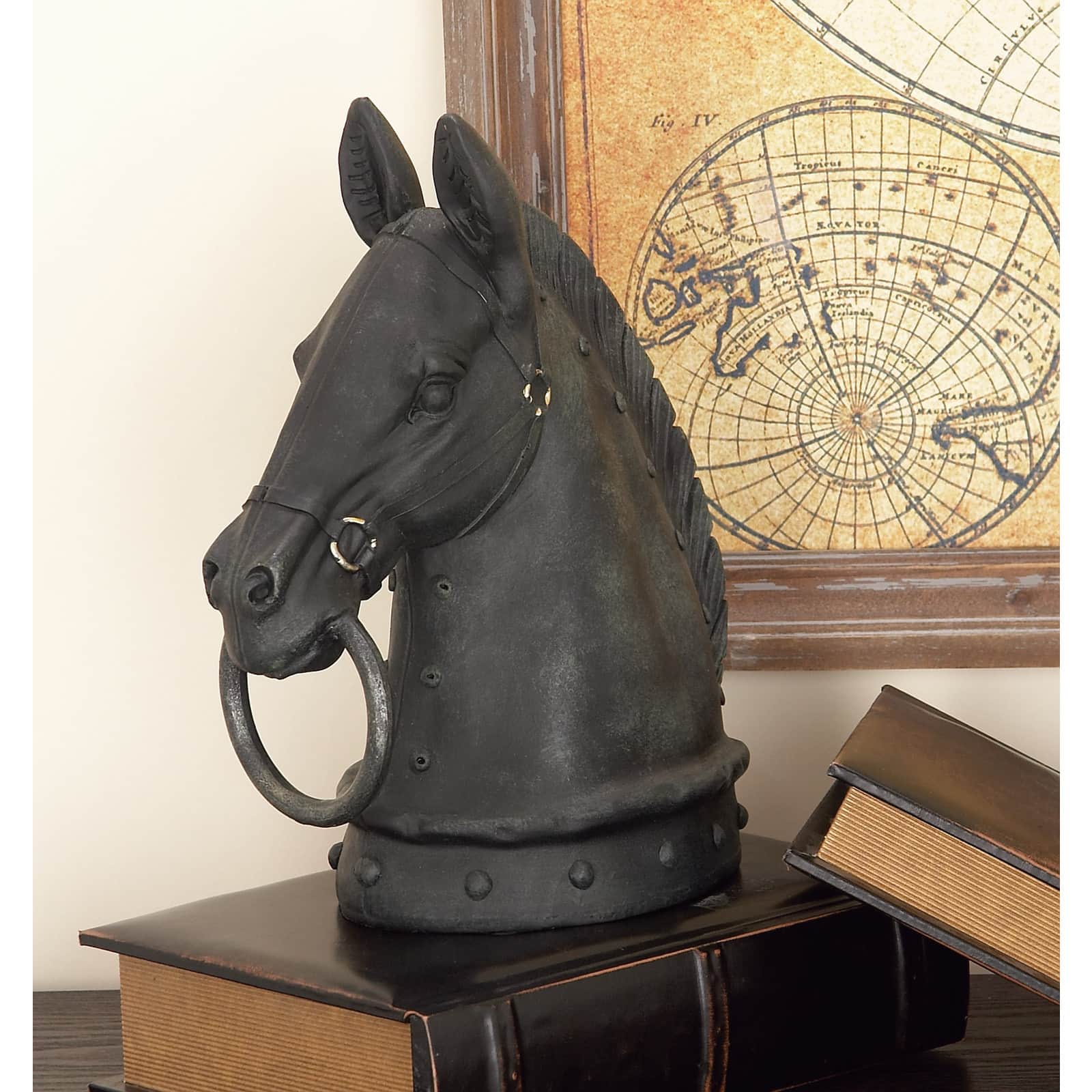 12" Black Polystone Horse Head Sculpture