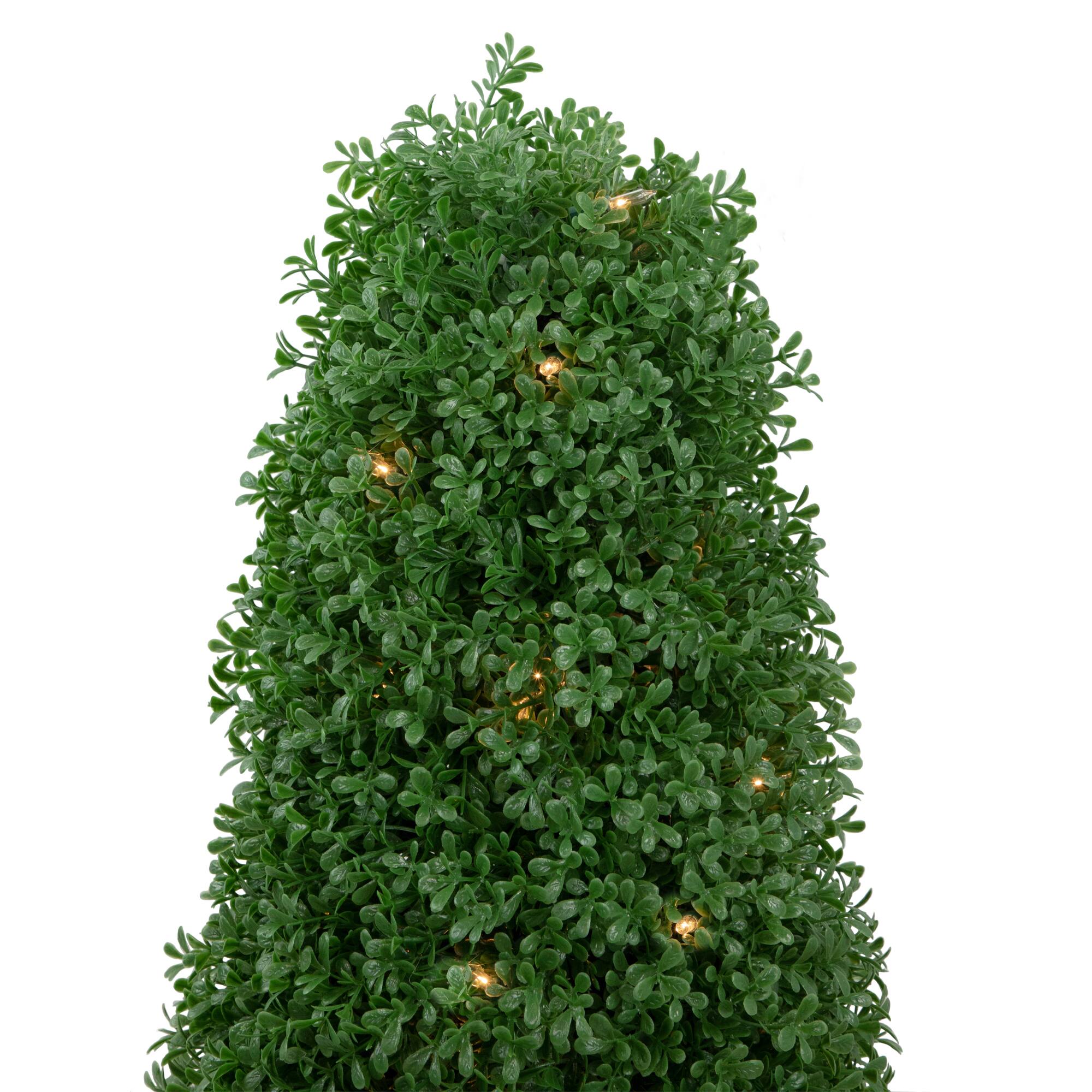 3ft. Pre-Lit Artificial Boxwood Cone Topiary Tree with Round Pot, Clear Lights