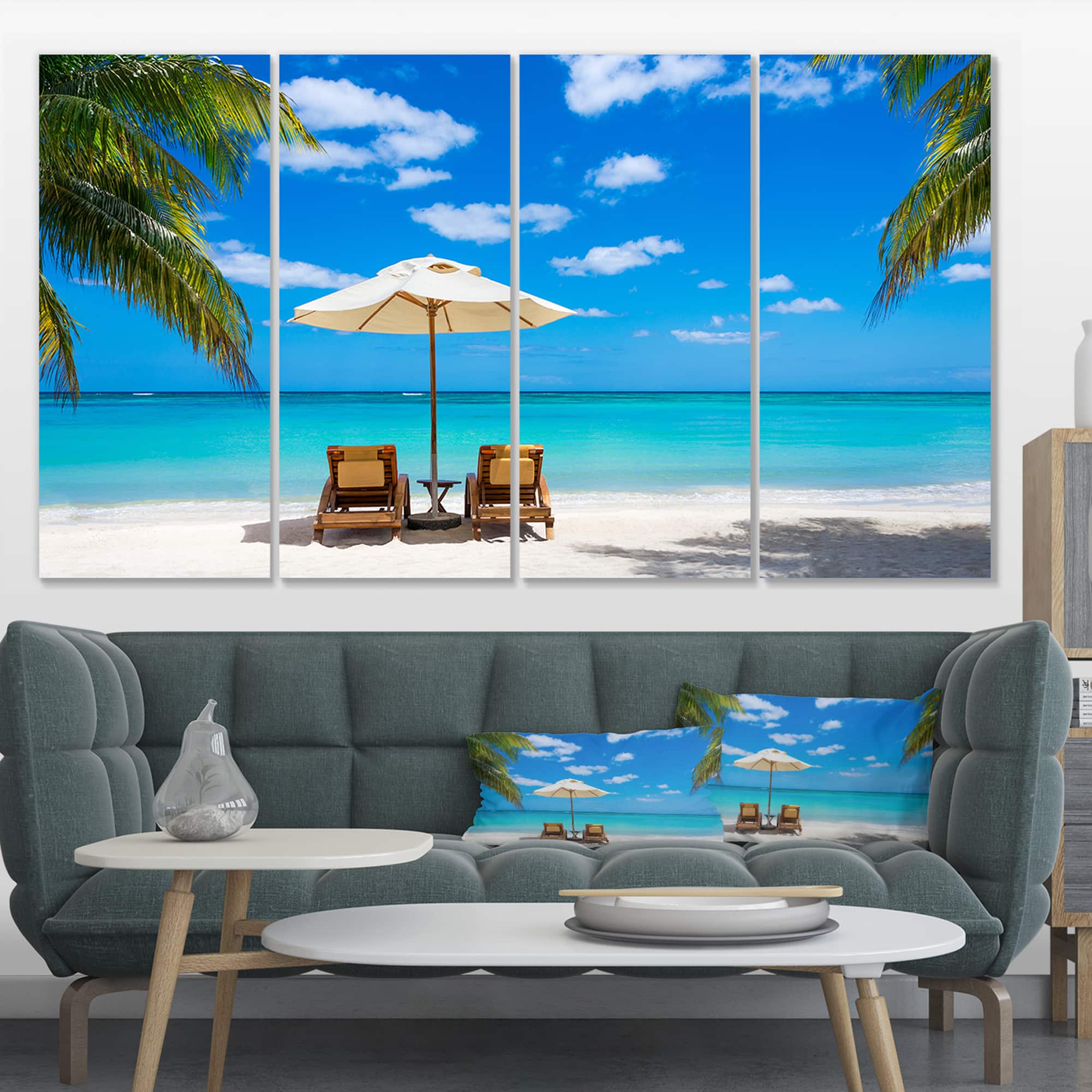 Designart - Turquoise Beach with Chairs - Seashore Photo Canvas Print