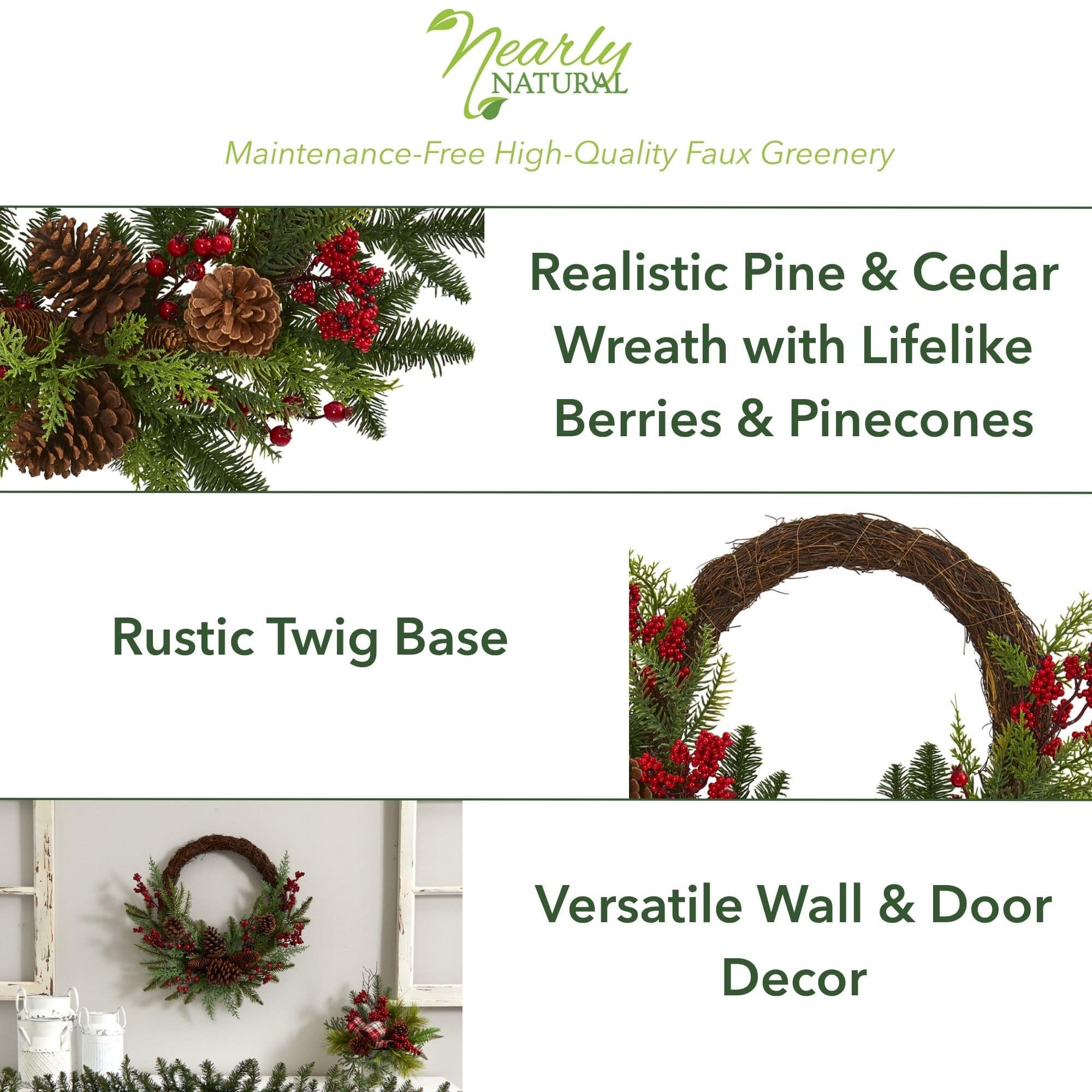 22&#x22; Mixed Pine with Berries &#x26; Pinecones Wreath