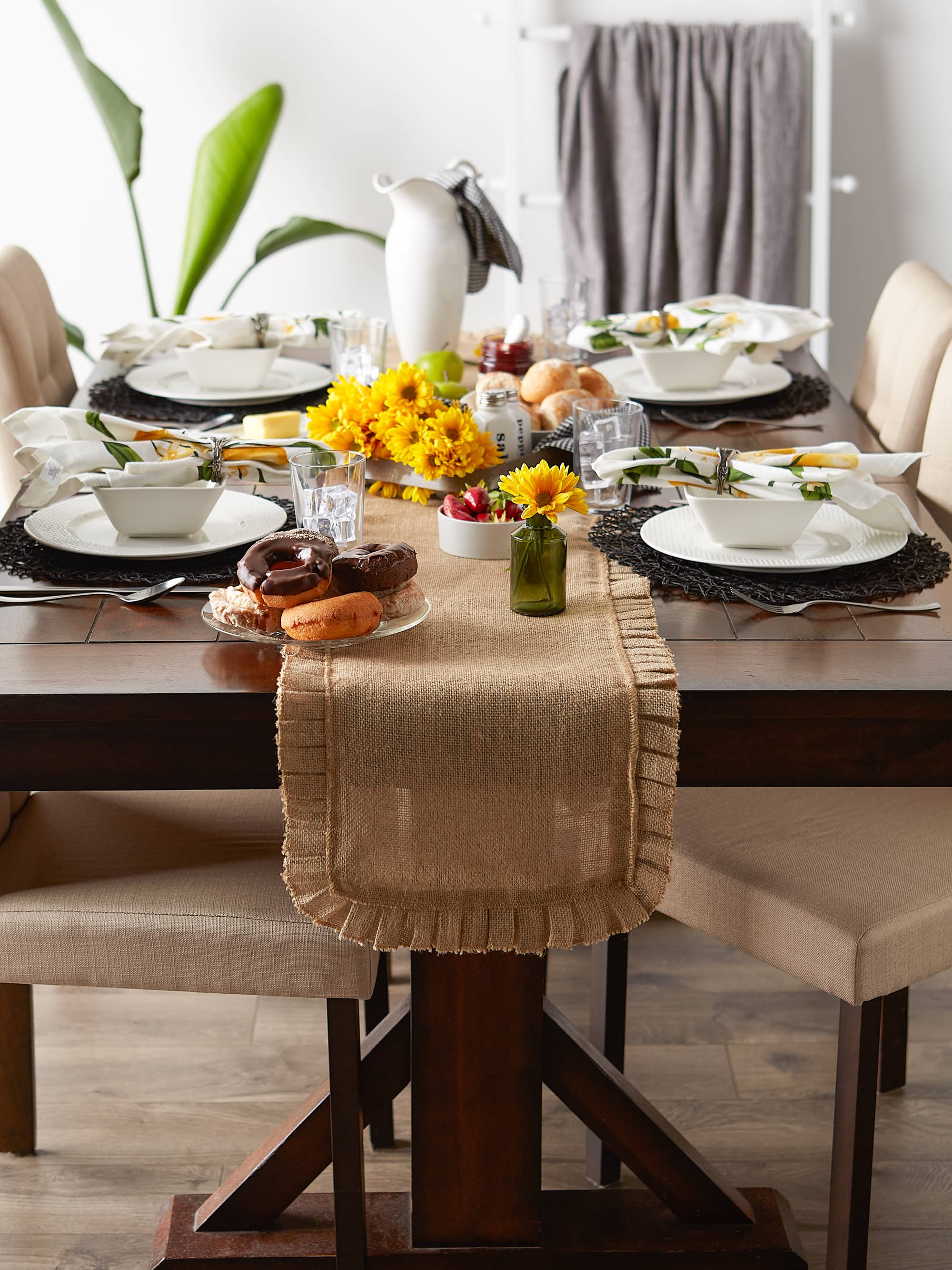 DII® Natural Ruffle Trim Jute Table Runner, 14x72 inch