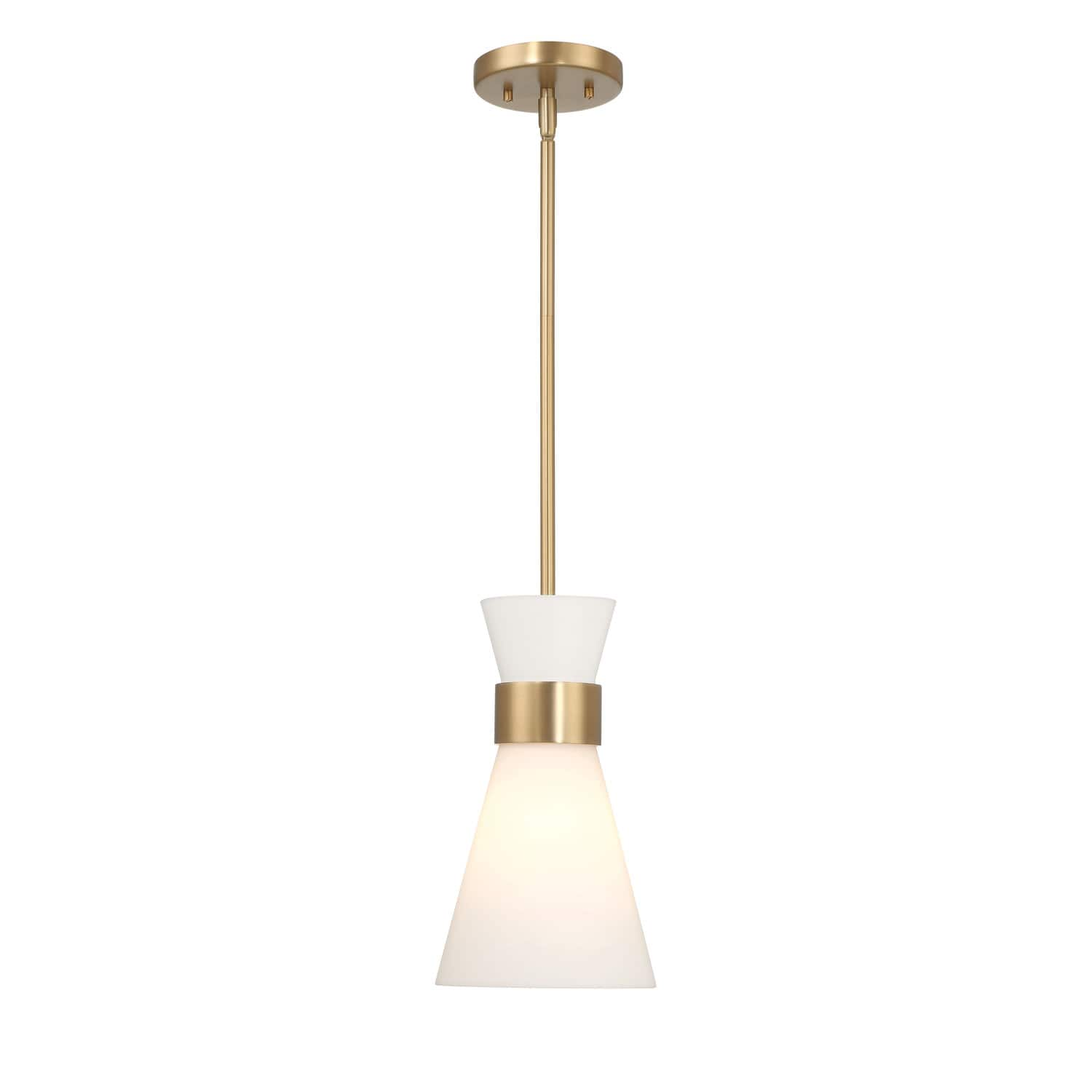 Kit White &#x26; Gold Modern Minimalist Tapered Opal Glass &#x26; Metal Ceiling Light