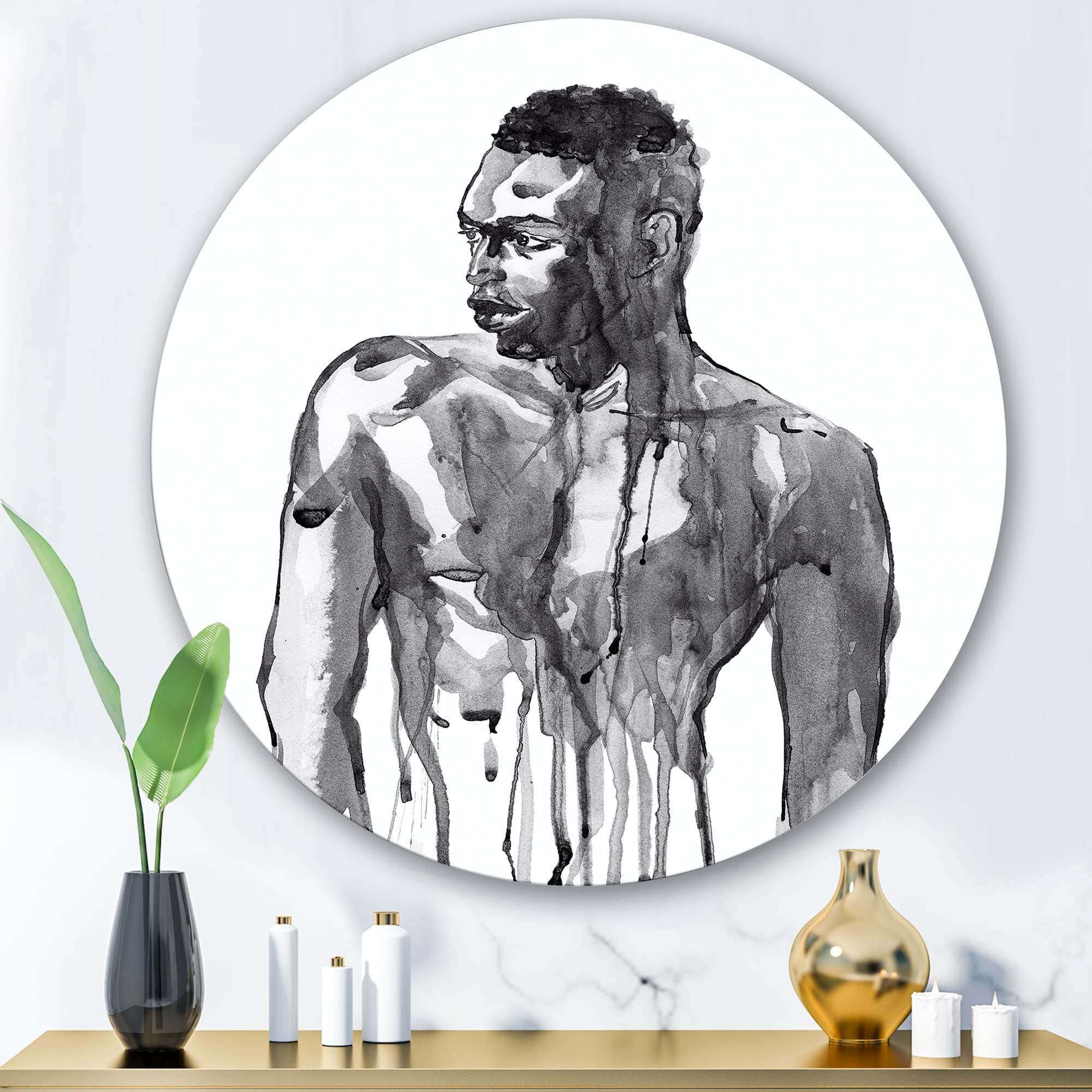 Designart - Handsome African Man Portrait On White I - Modern Metal Circle Wall Art