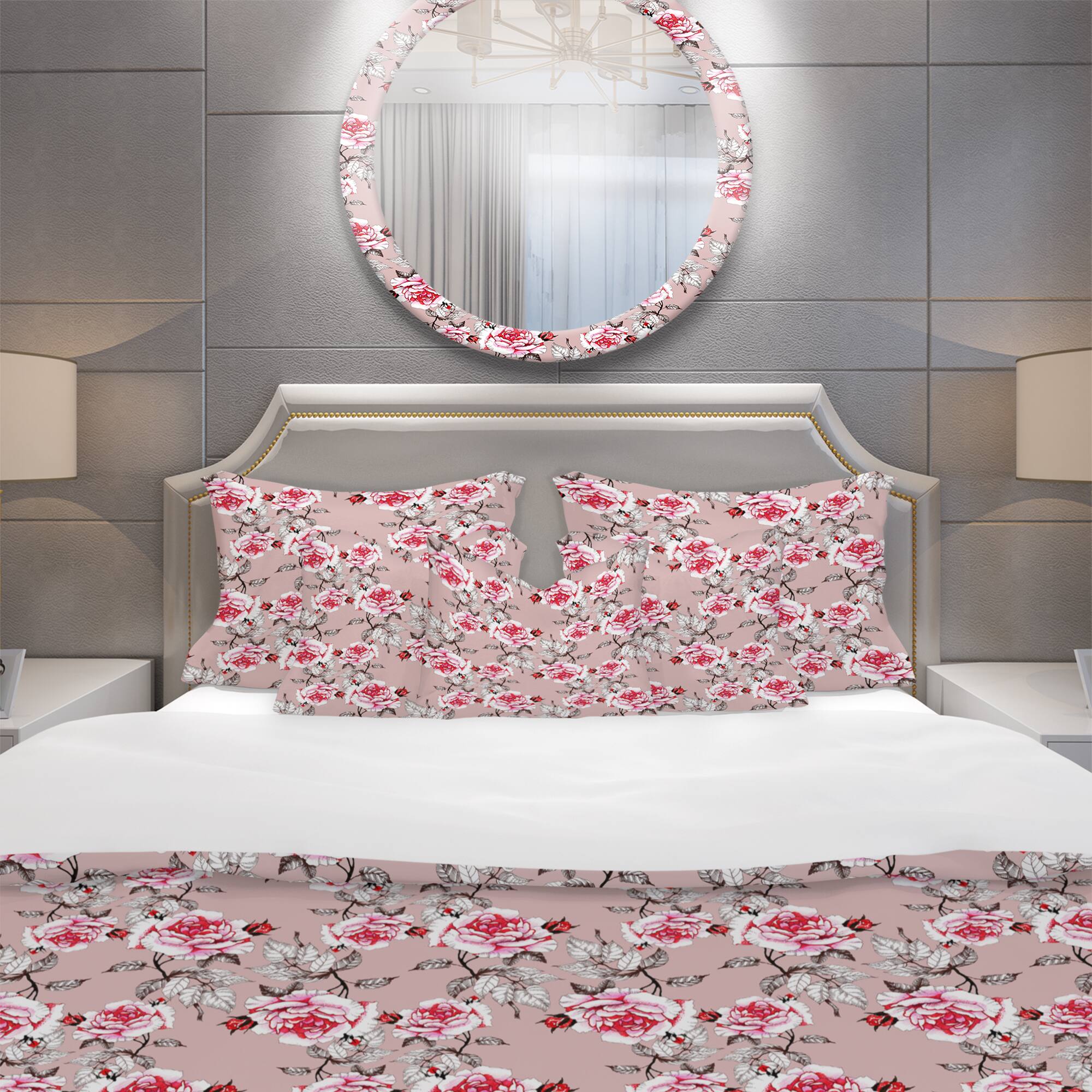 Designart 'Red Rose in Pink Background' Traditional Bedding Set