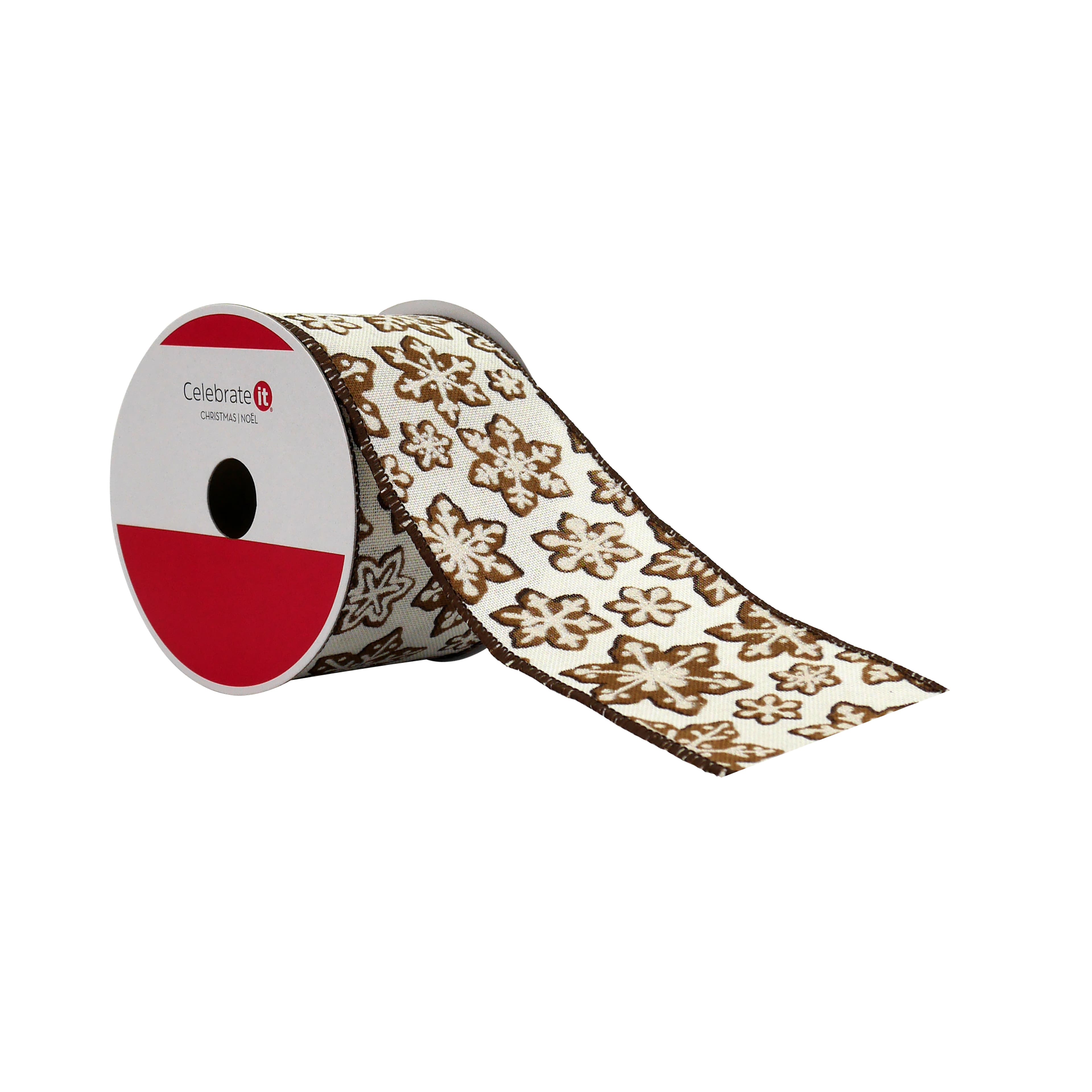 2.5&#x22; x 20ft. Brown &#x26; White Snowflakes Wired Ribbon by Celebrate It&#xAE;