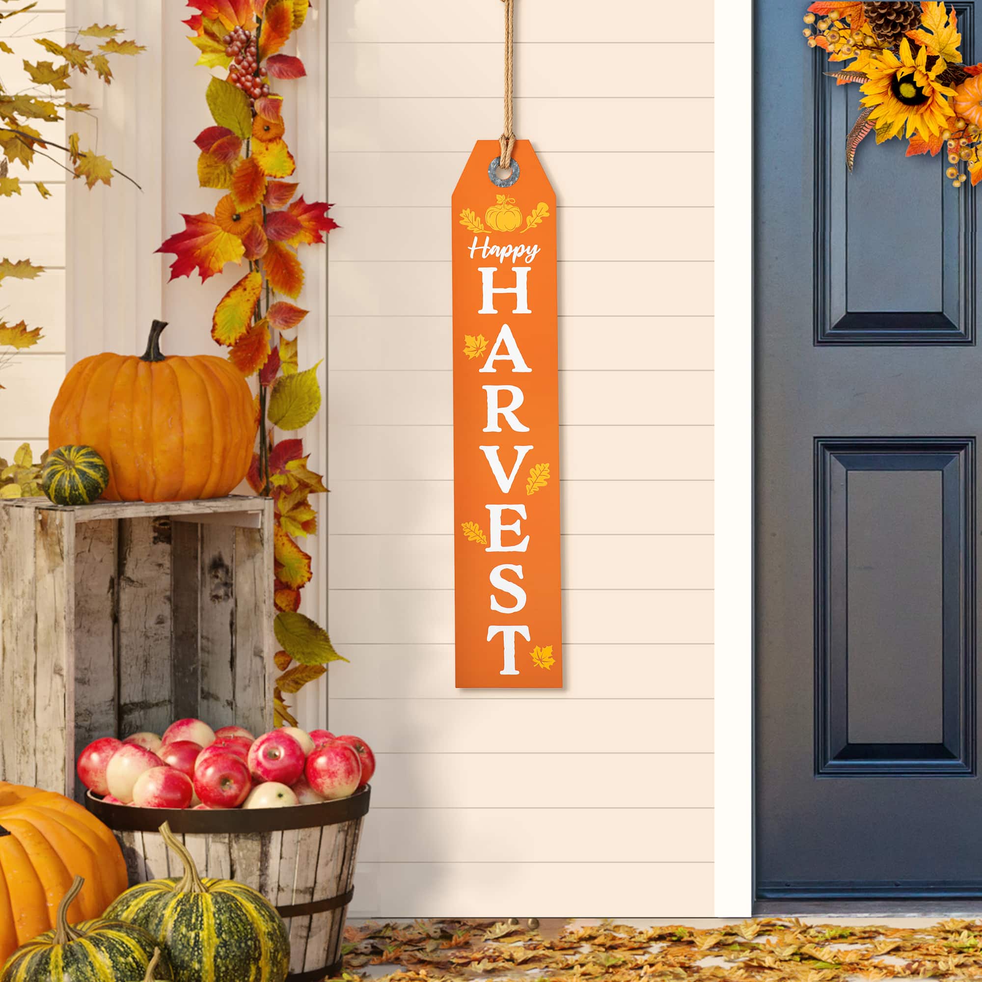 Glitzhome&#xAE; 35.5&#x22; Fall &#x26; Halloween Reversible Wood Tag Porch Sign