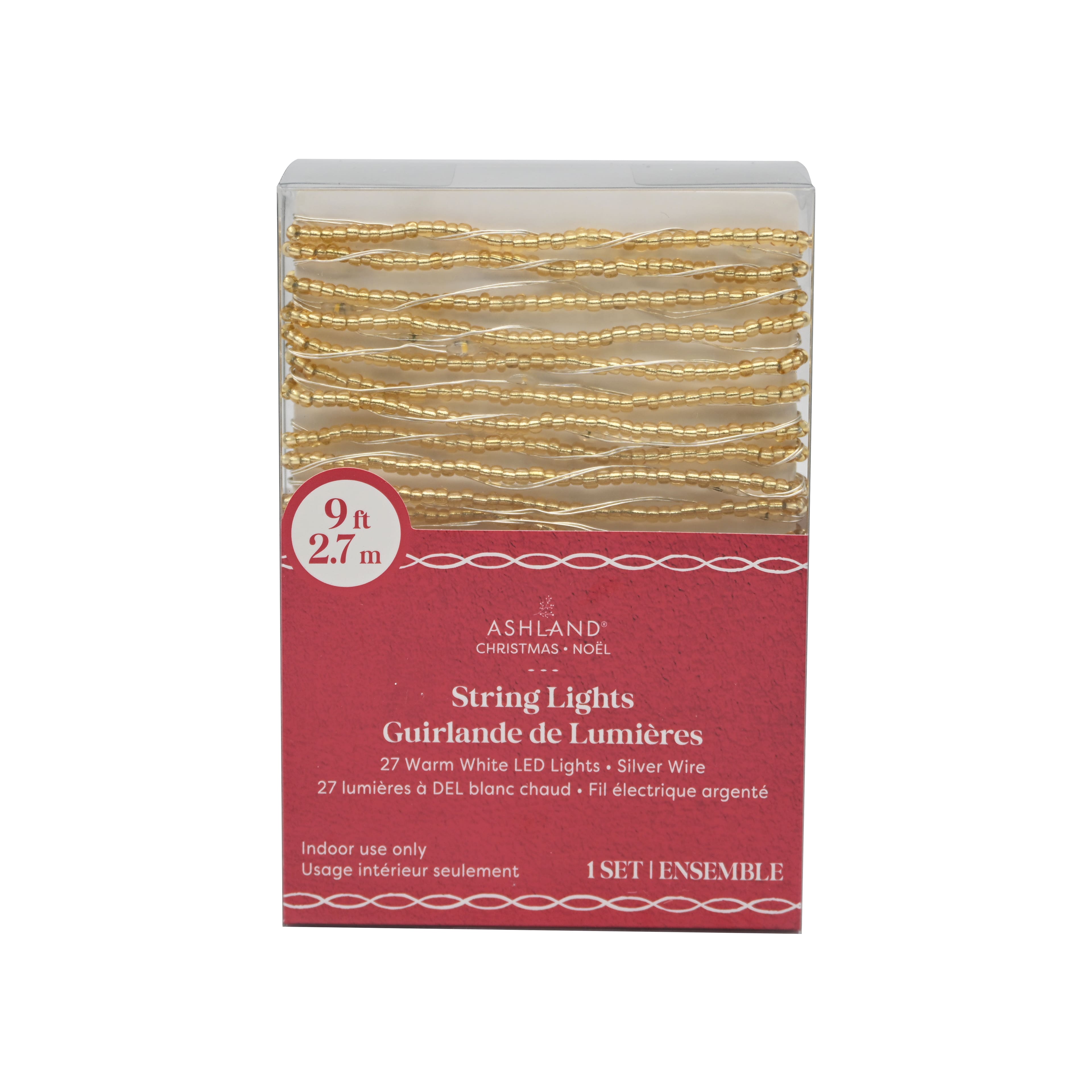 27ct. Warm White LED Gold Bead String Lights on Silver Wire by Ashland®