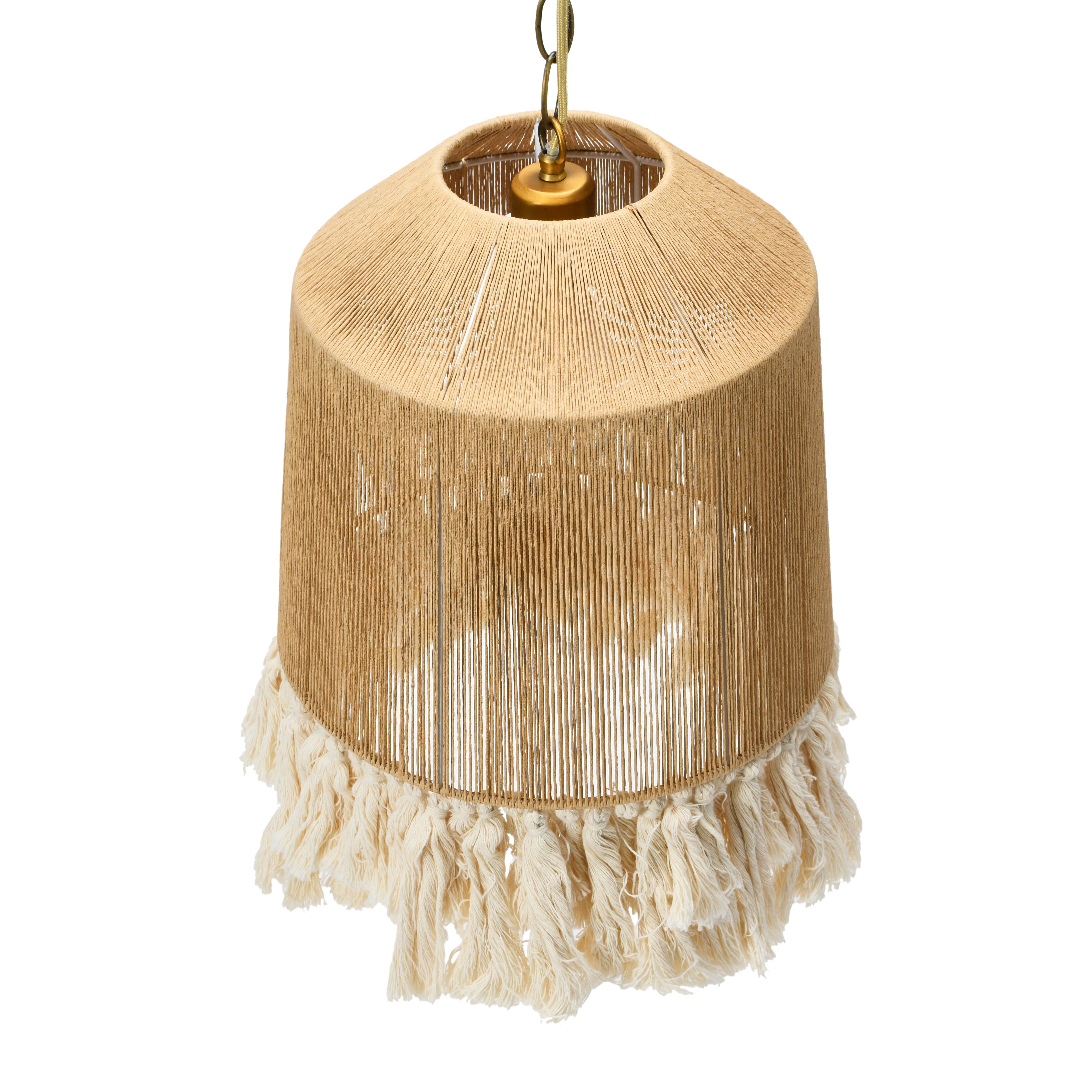 Hello Honey&#xAE; 16&#x22; Coastal Pendant Lamp with Natural Paper Rope Shades, Fringe Detail and Iron Base