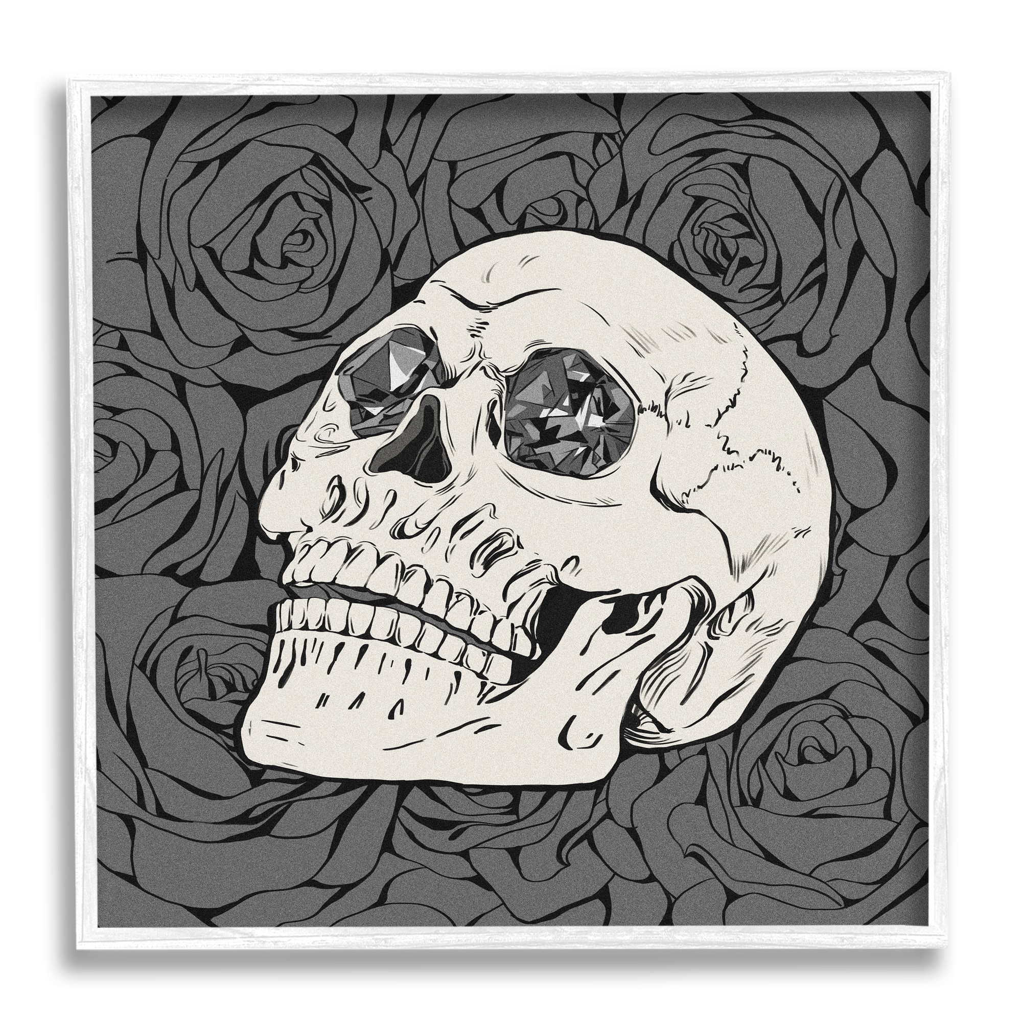 Stupell Industries Crystal Eyes Skull Goth Roses Framed Giclee Art