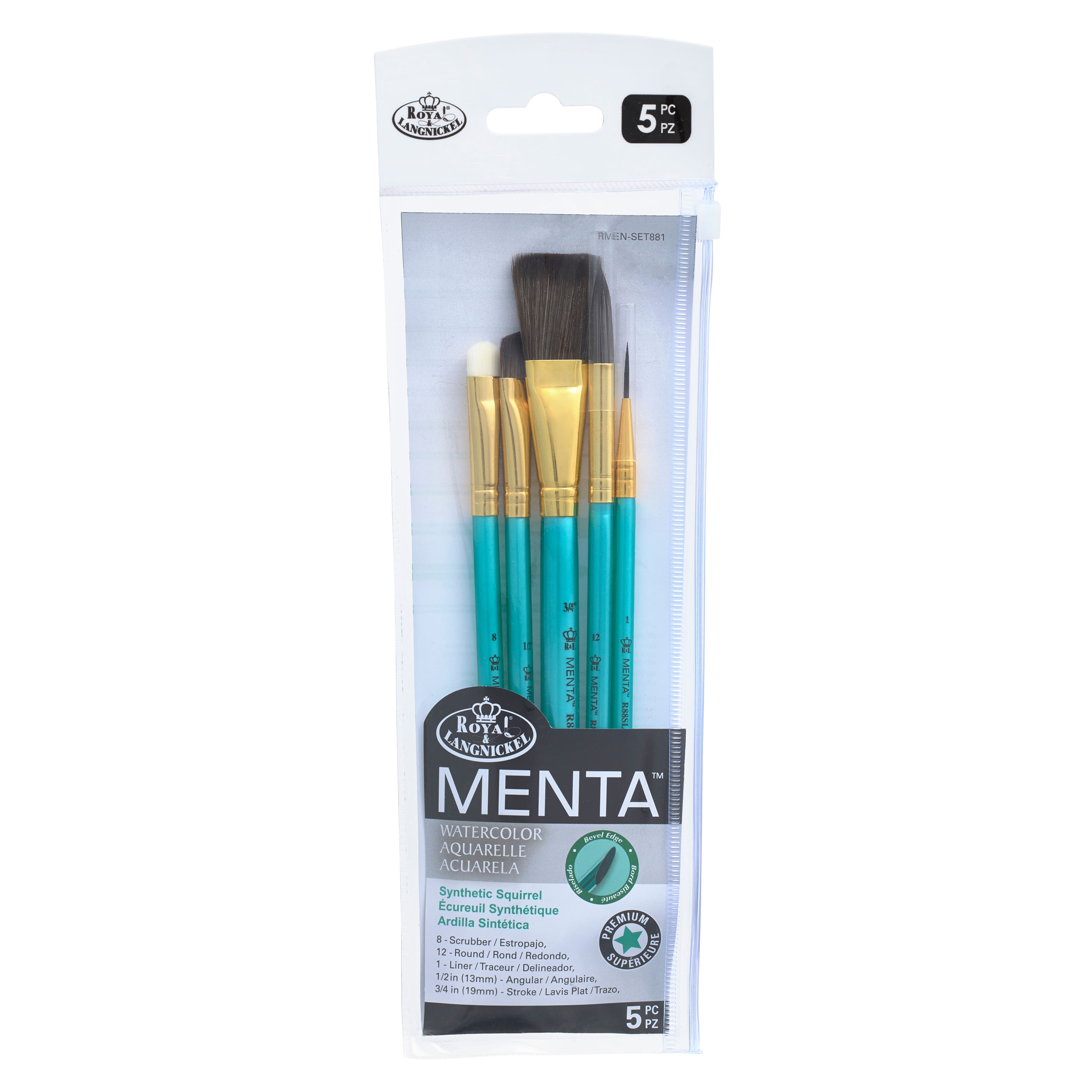 12 Packs: 5 ct. (60 total) Menta&#x2122; Synthetic Squirrel Watercolor Variety Brush Set