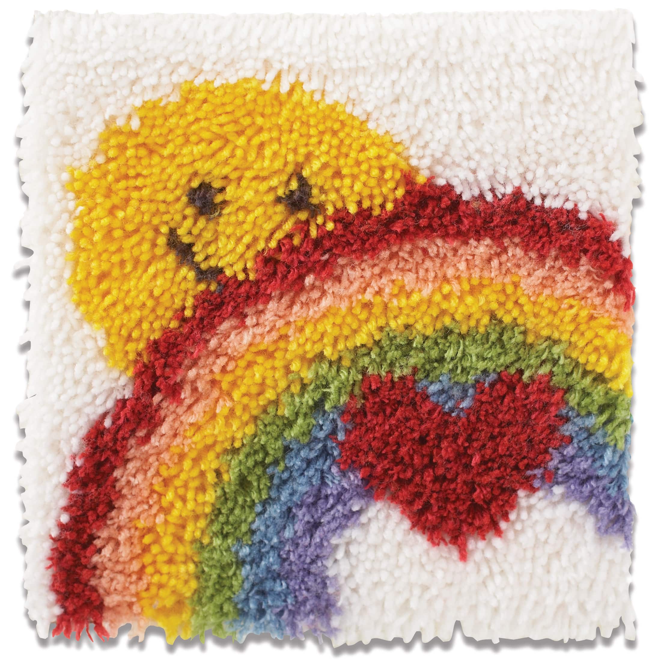 LatchKits Latch Hook Kit for Wall Hangings & Mini-Rugs - Smiling Rainbow -  Craft Kit with Easy, Color-Coded Canvas, Pre-Cut Yarn & Latch Hook Tool 