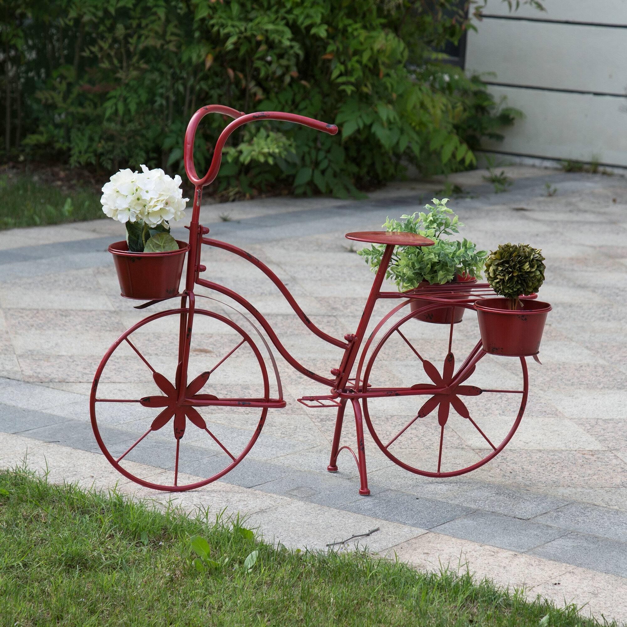 Shop for the Glitzhome® 25.98" Red Metal Bicycle Planter at Michaels