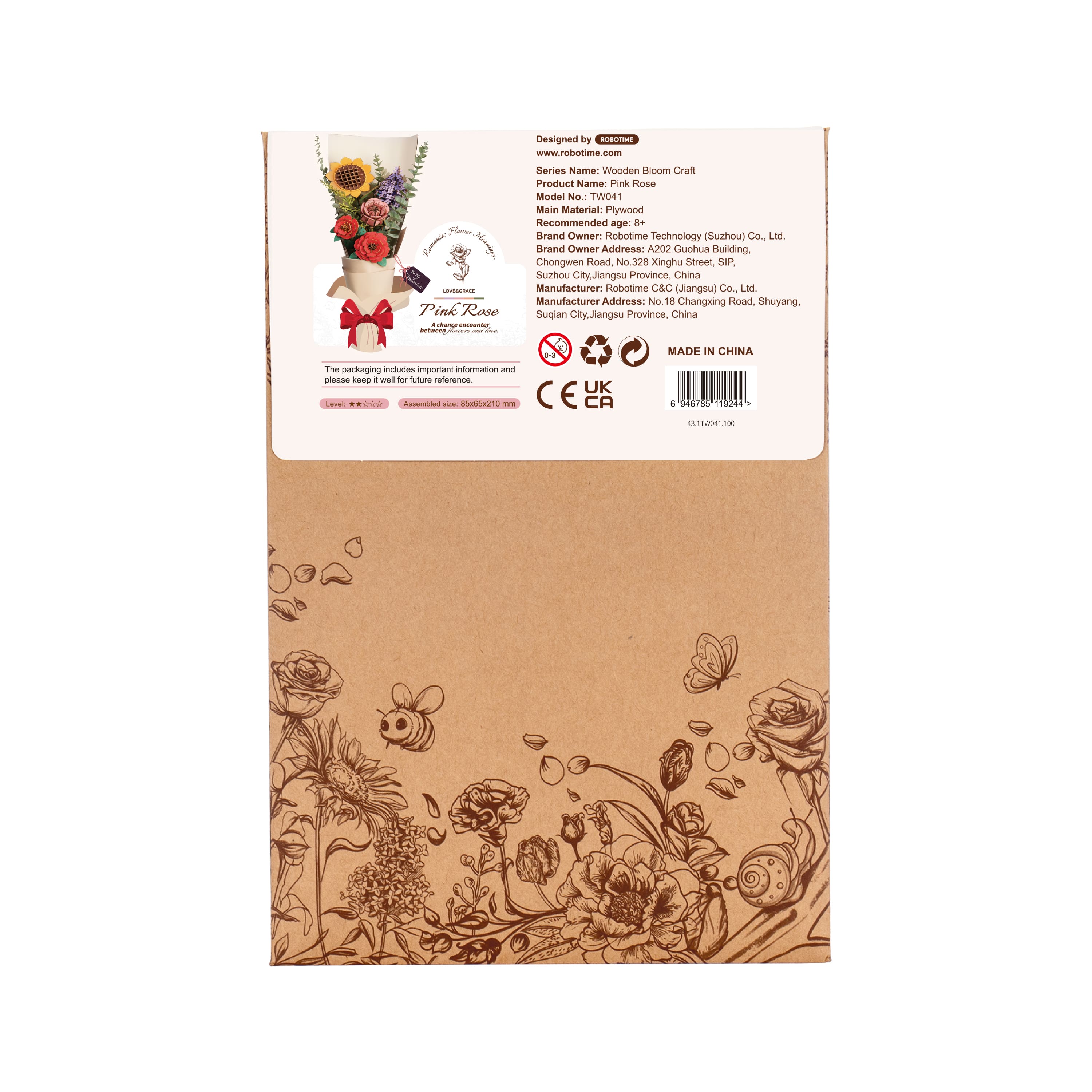 Rowood Pink Rose Wooden Bloom Craft
