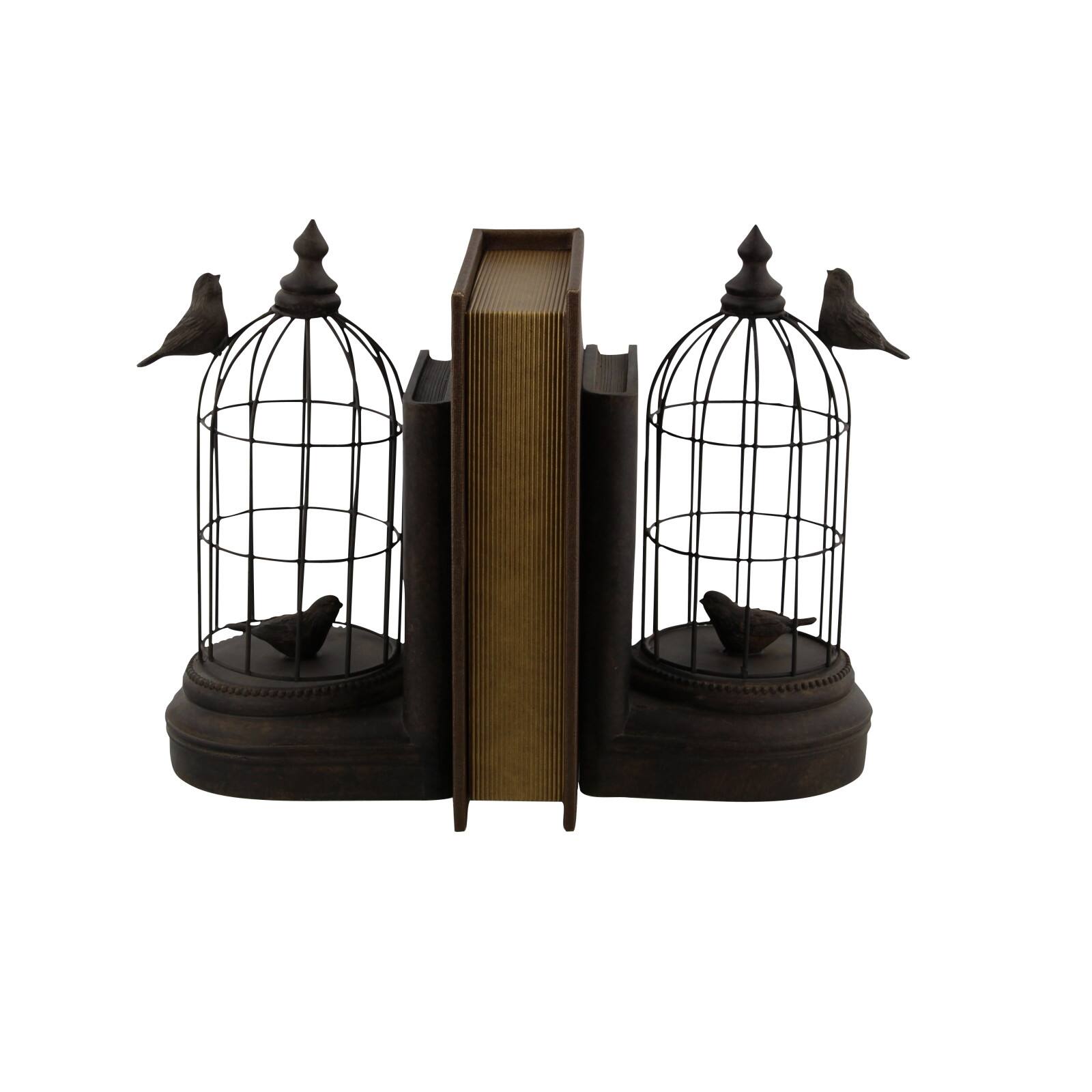 Black Metal Farmhouse Birdcage Bookends Set