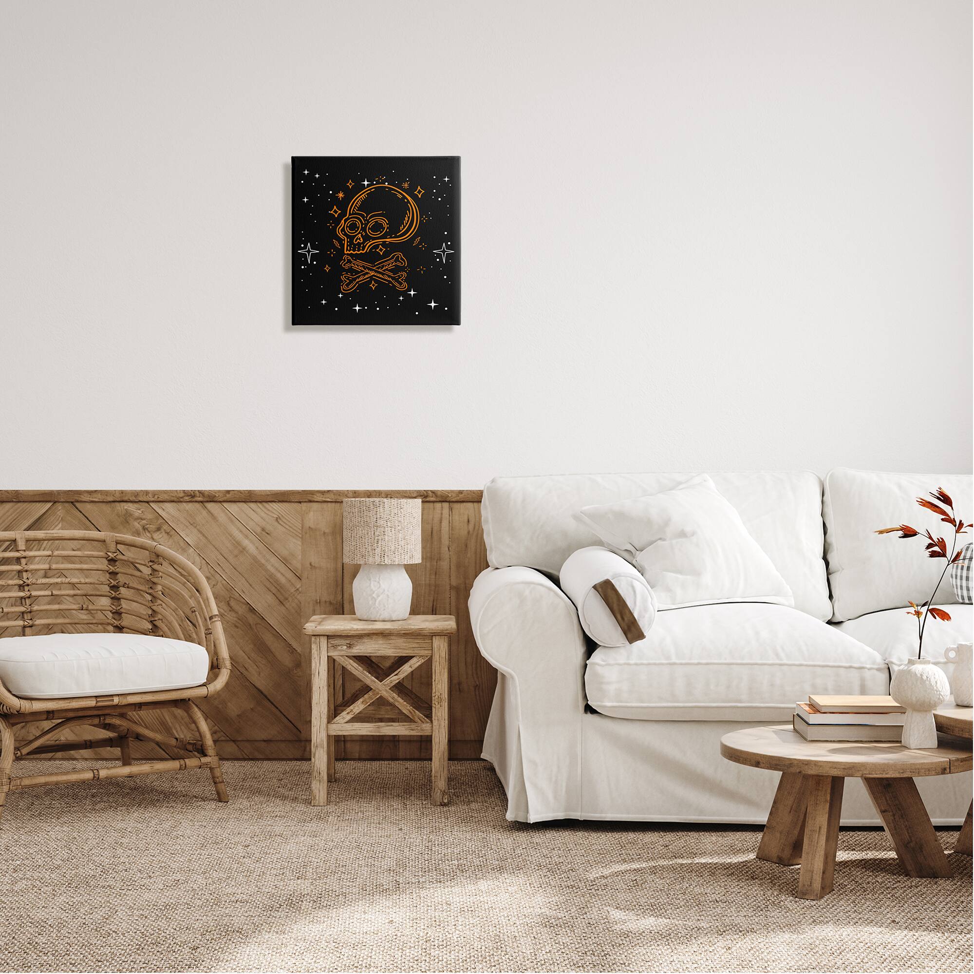 Stupell Industries Skull Crossbones Halloween Stars Canvas Wall Art