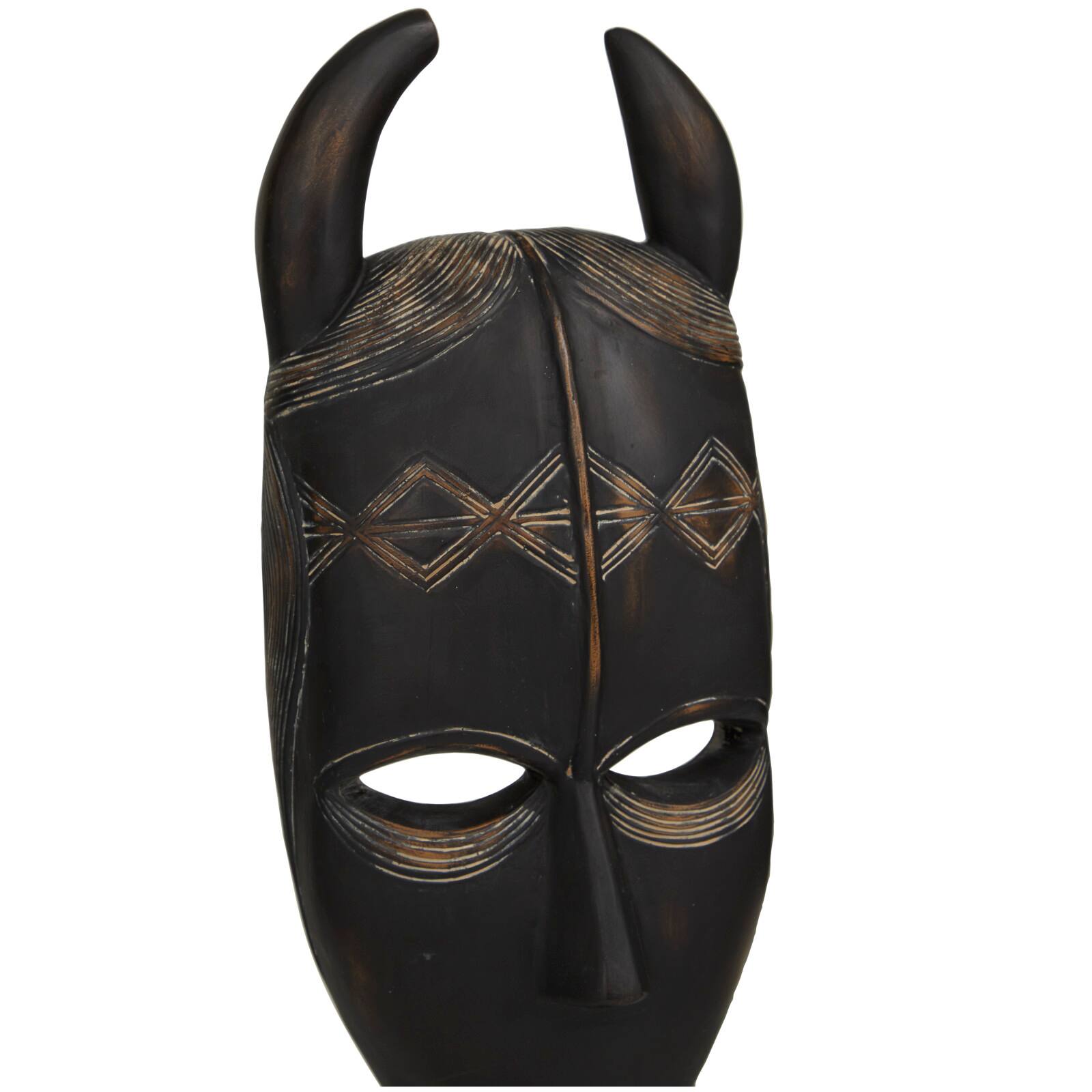 Black Polystone Handmade Carved Mask Sculpture Set