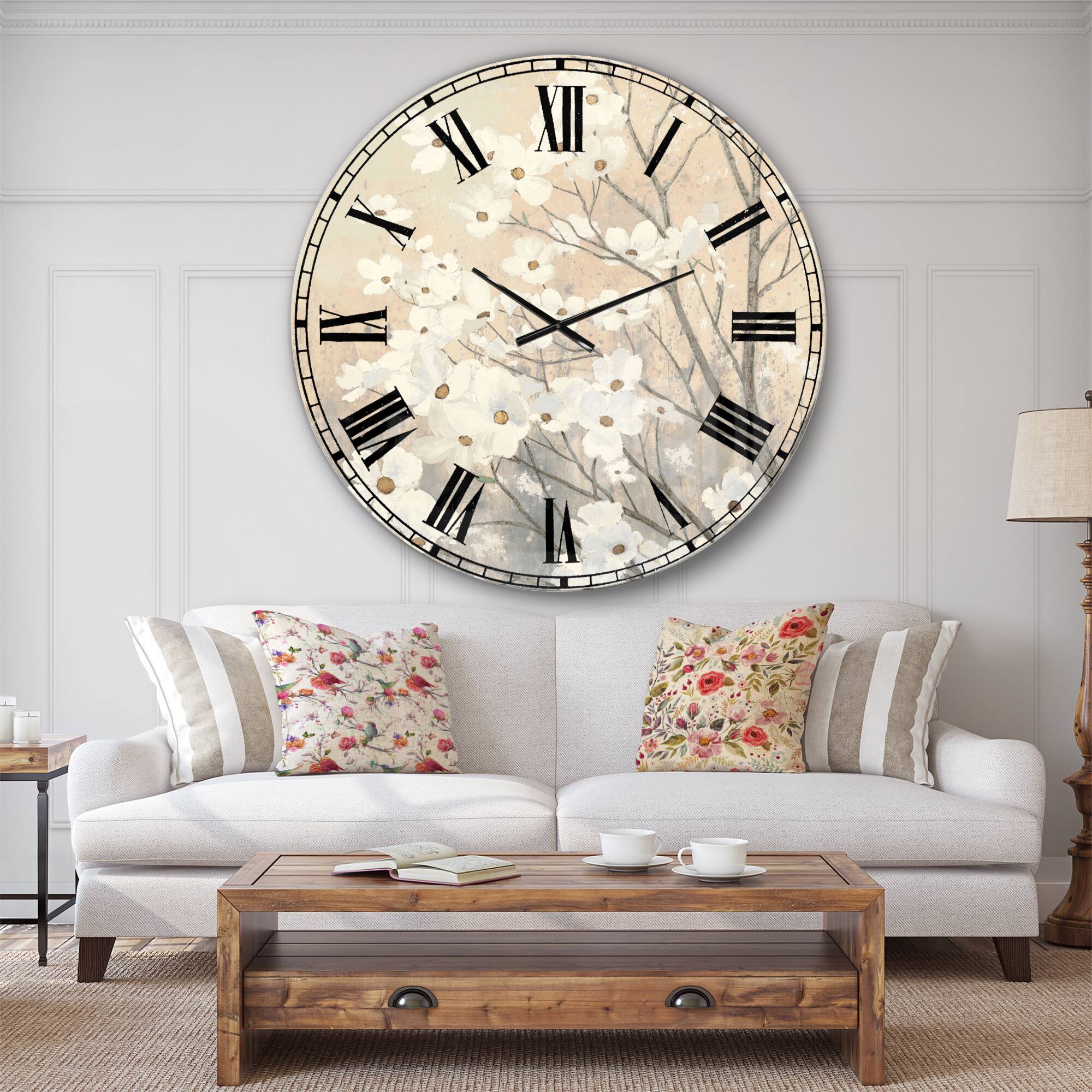 Designart &#x27;Brown Onn Grey Blossoms Traditional Wall Clock