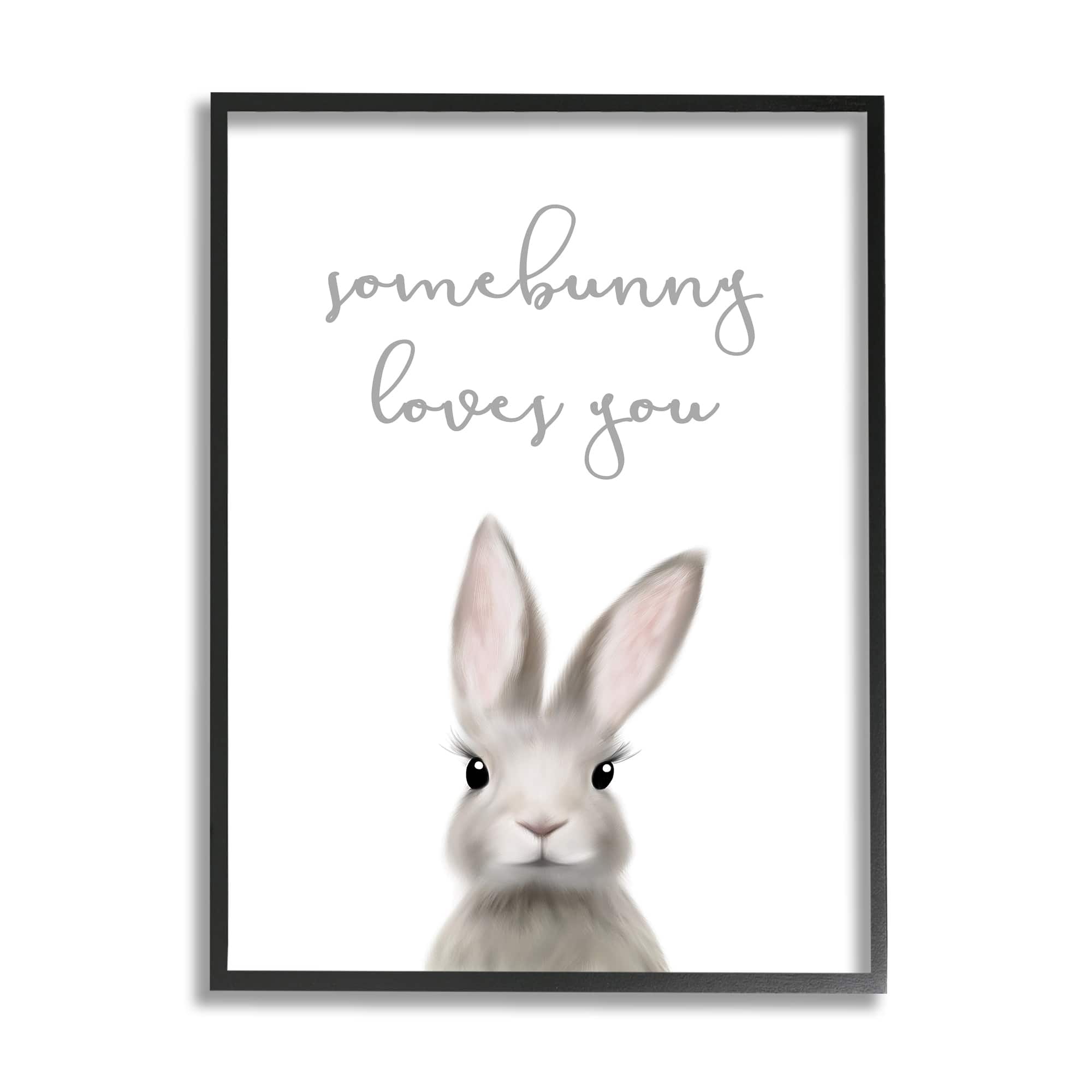 Stupell Industries Somebunny Loves You Quote Grey Rabbit Animal Pun in Black Frame Wall Art