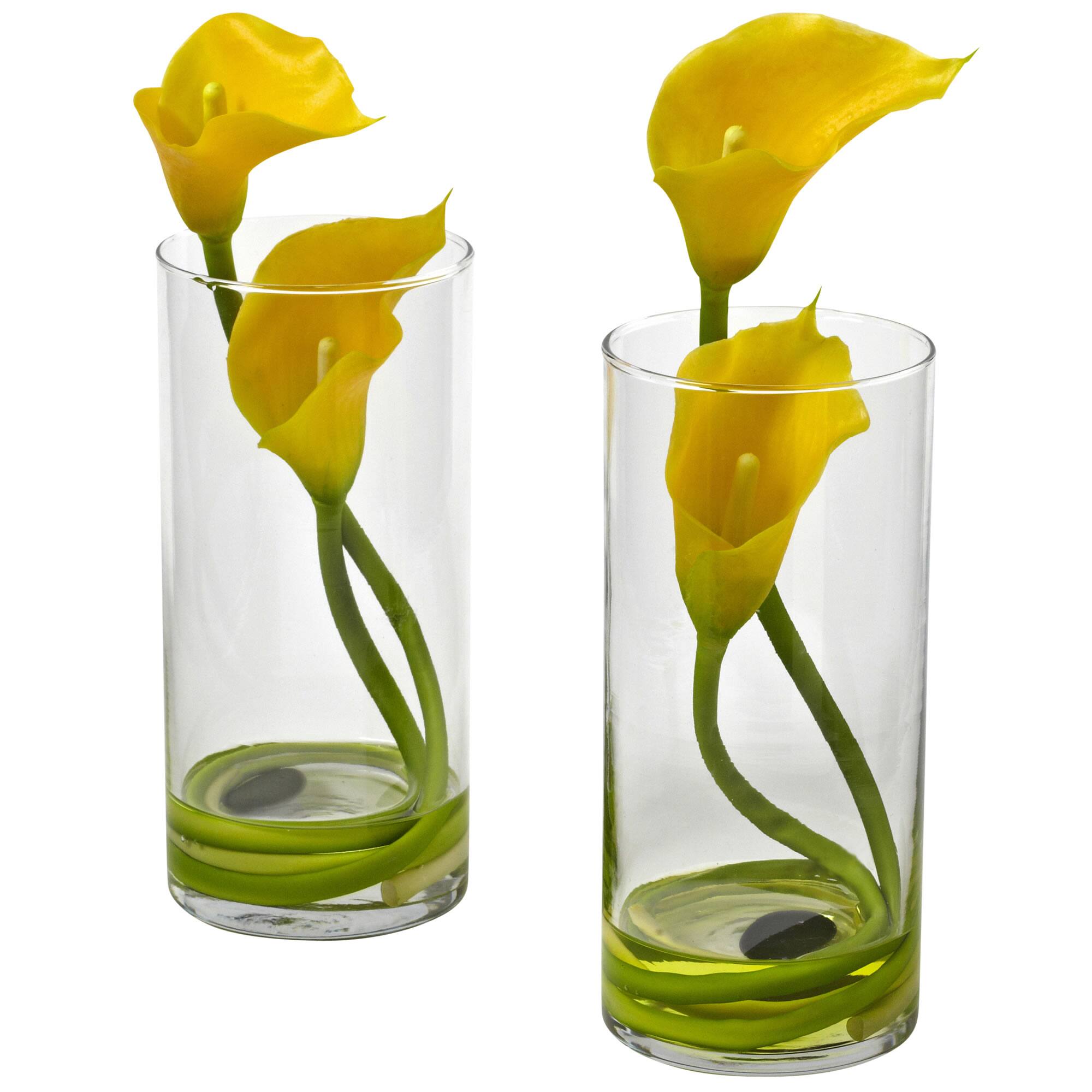 10.5&#x22; Yellow Double Calla Lily with Cylinder Vase, 2ct.