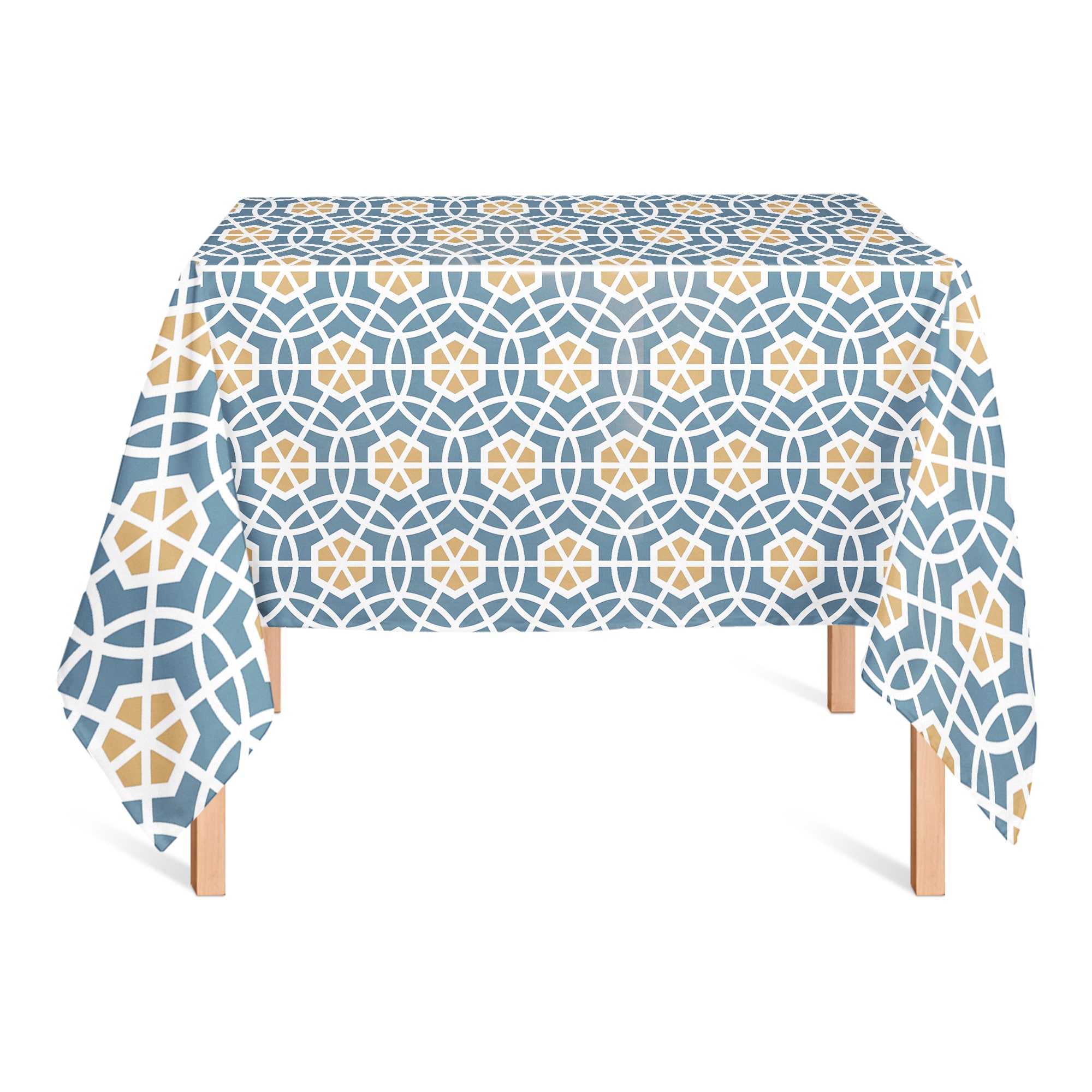 Blue and Yellow Circle Hex 58" x 58" Tablecloth
