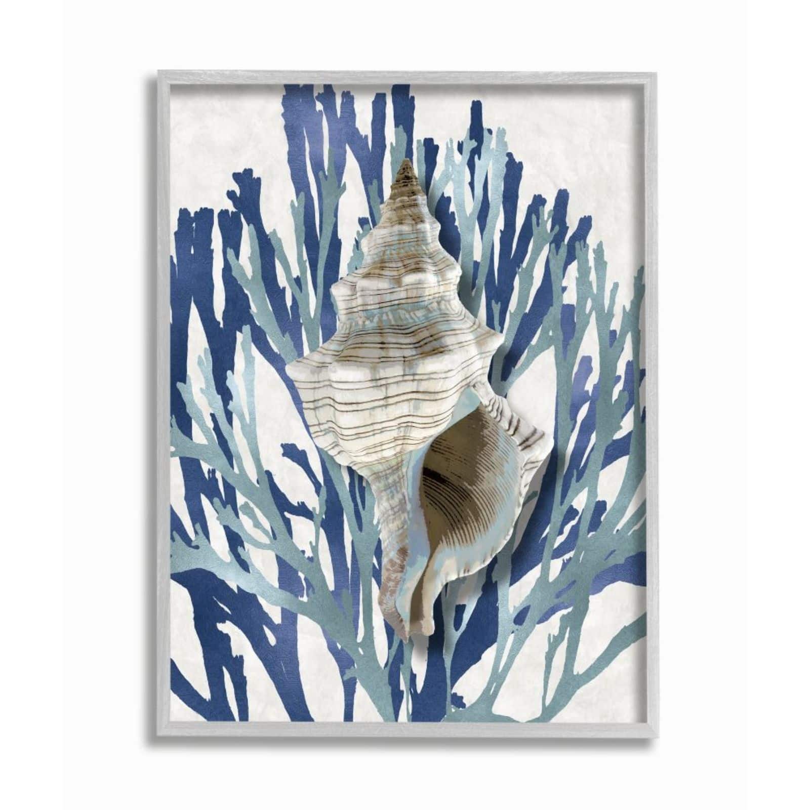 Stupell Industries Blue Coral & Shell Wall Art in Gray Frame