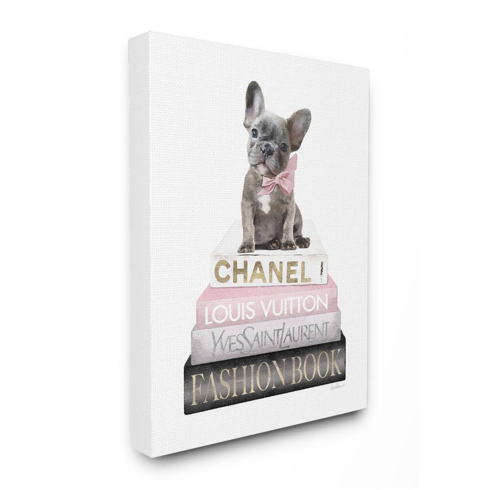Stupell Industries Dashing French Bulldog and Iconic Fashion Bookstack Canvas Wall Art