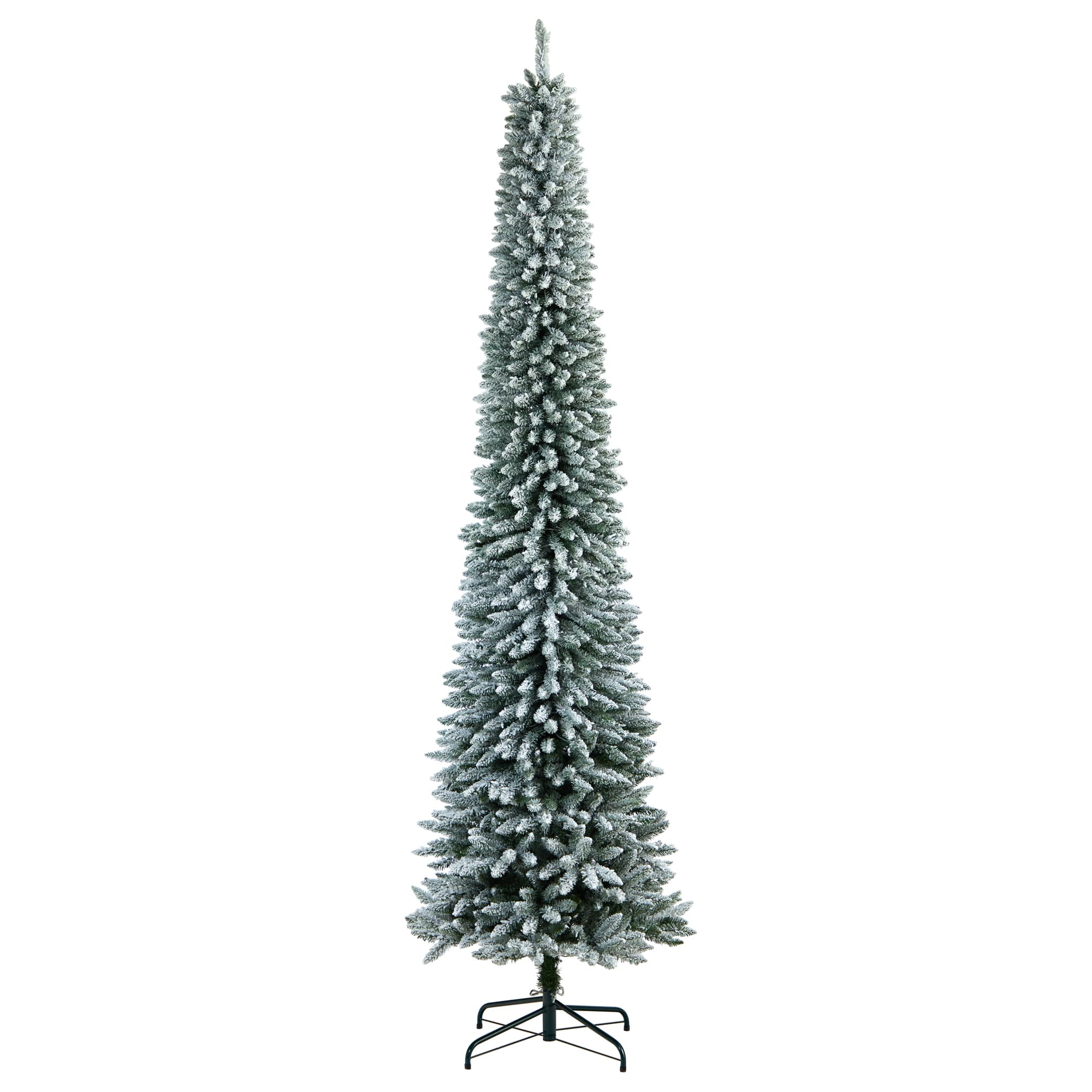 10ft. Pre-Lit Flocked Pencil Artificial Christmas Tree, Clear Lights