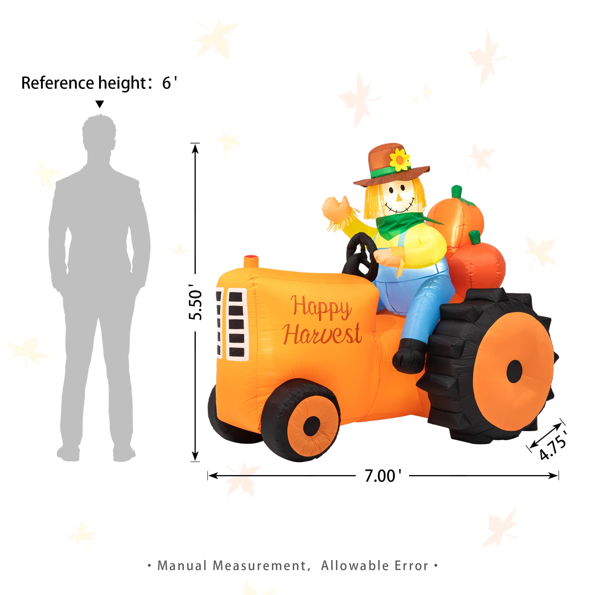 Glitzhome&#xAE; 7ft. Fall Lighted Inflatable Tractor D&#xE9;cor