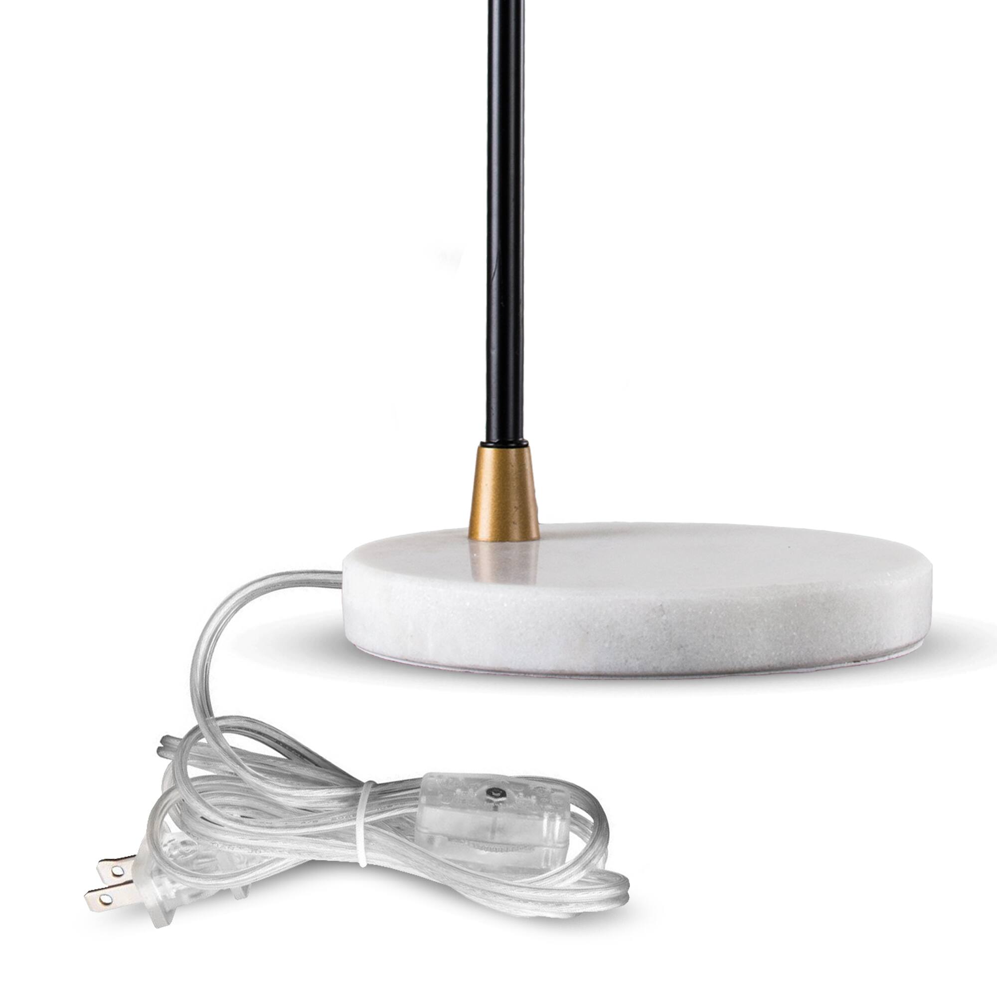 21" Modern Industrial Black Metal Accent Table Lamp with White Marble Base