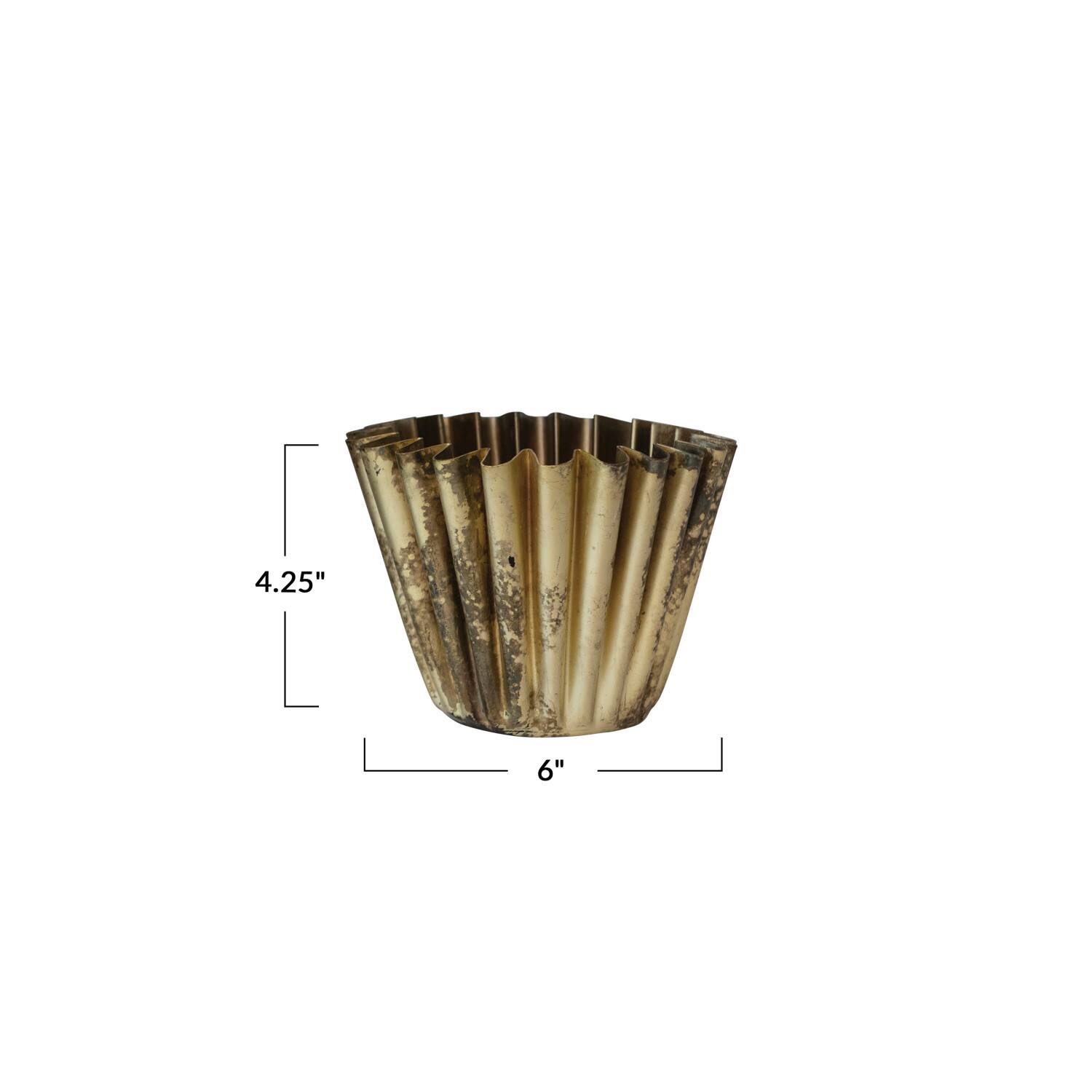 Hello Honey® 4" Antique Brass Finish Pleated Metal Vase