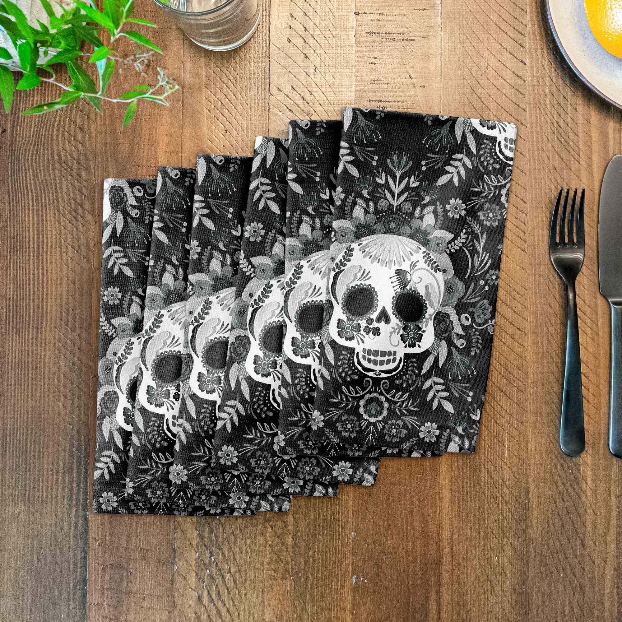 Sugar Skull Pattern 10" x 10" Cotton Twill Napkin