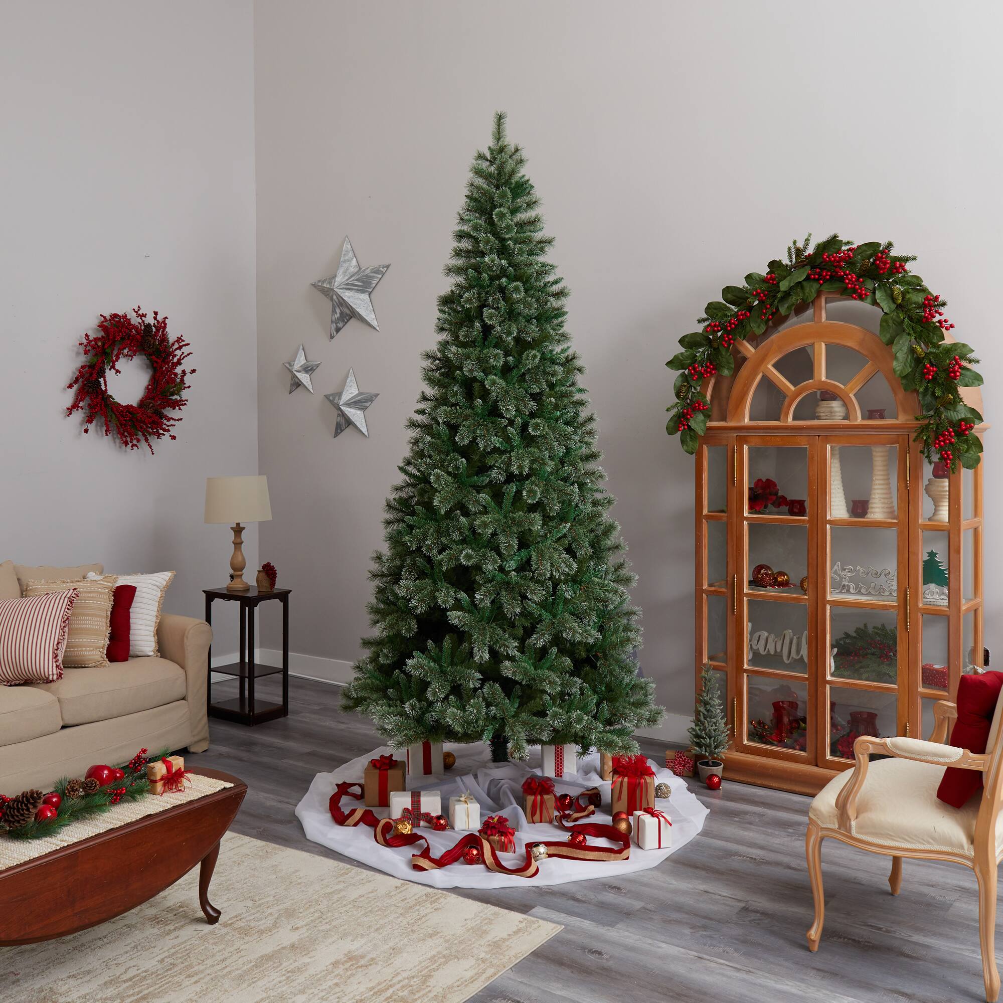 10ft. Pre-Lit Wisconsin Snow Tip Pine Artificial Christmas Tree, Clear LED Lights