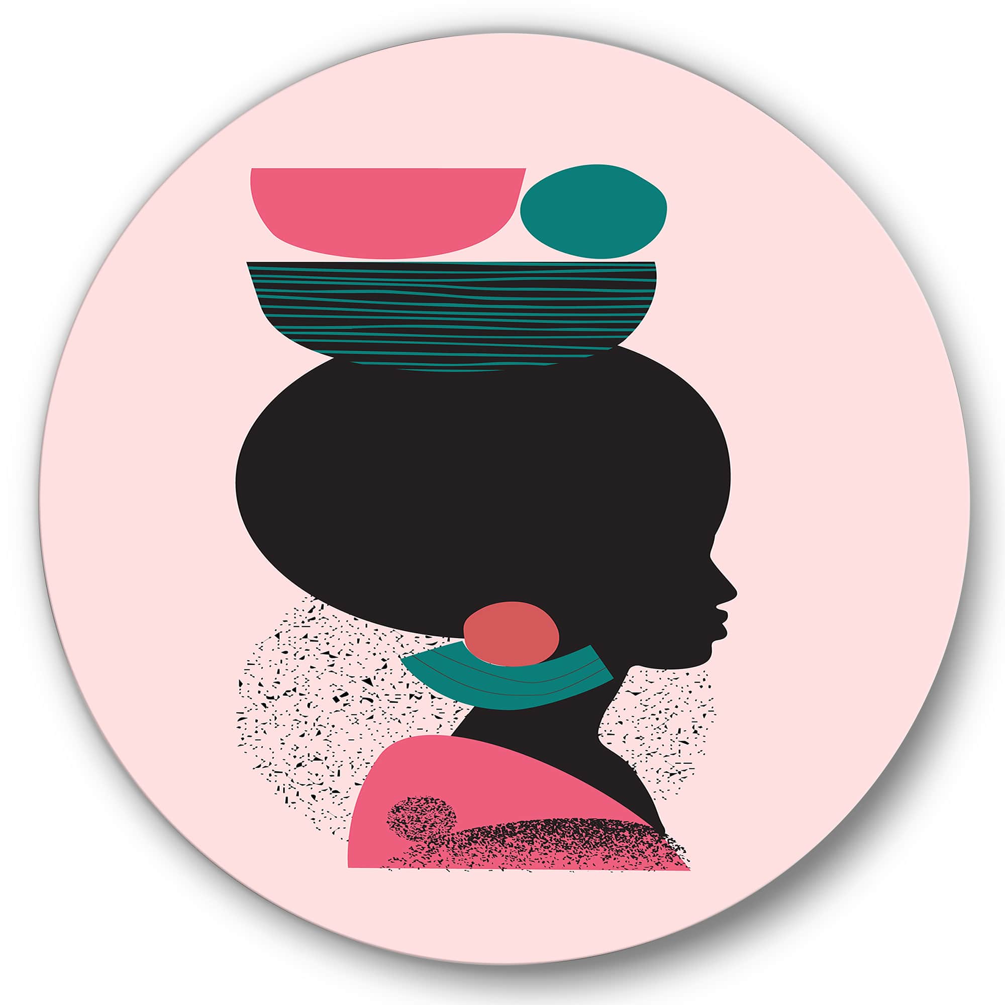 Designart - Ethnic Geometric Silhouette of Afro American II - Modern Metal Circle Wall Art