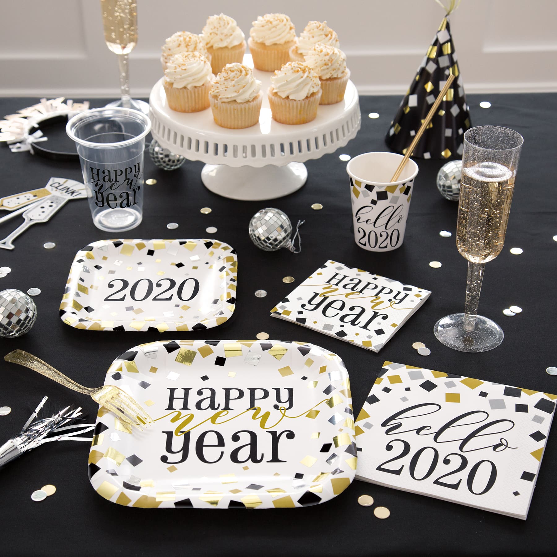 Black Gold Silver New Year Paper Plates New Years Eve Party Supplies